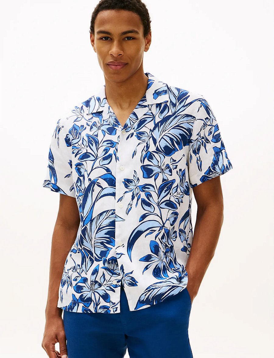 Tommy Hilfiger - LINEN FLORAL AOP SS RF 1/2 - kurzarmhemden - white allover - 0