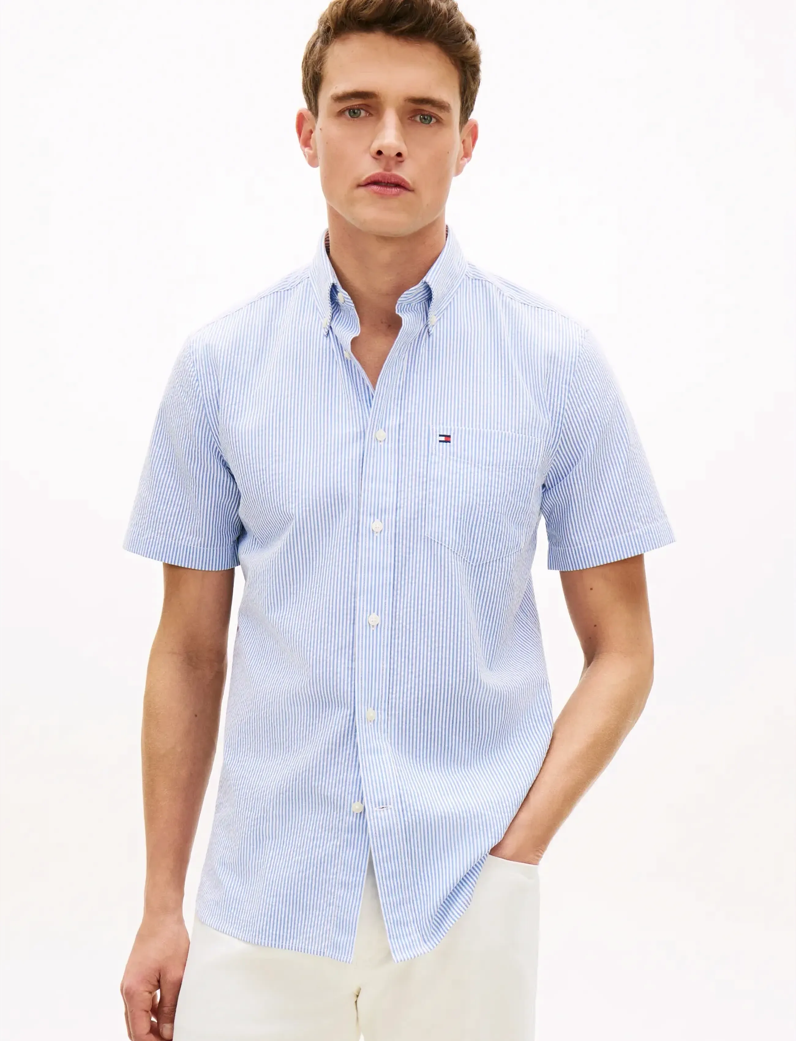 Tommy Hilfiger SEERSUCKER BENGAL STRIPE SHIRT - Kortärmade skjortor - BLUE ORBIT   STRIPE / multi