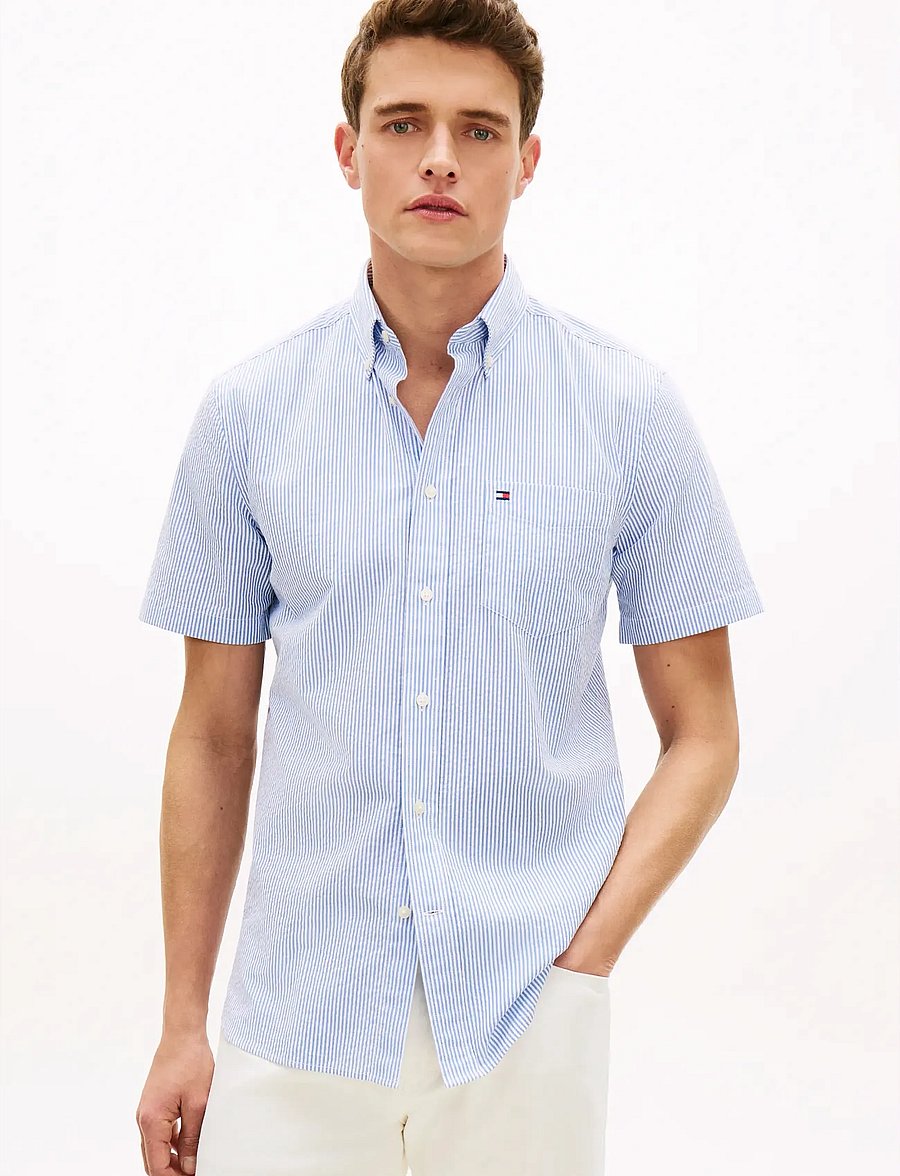 Tommy Hilfiger - SEERSUCKER BENGAL STRIPE SHIRT - kurzarmhemden - blue orbit stripe - 0