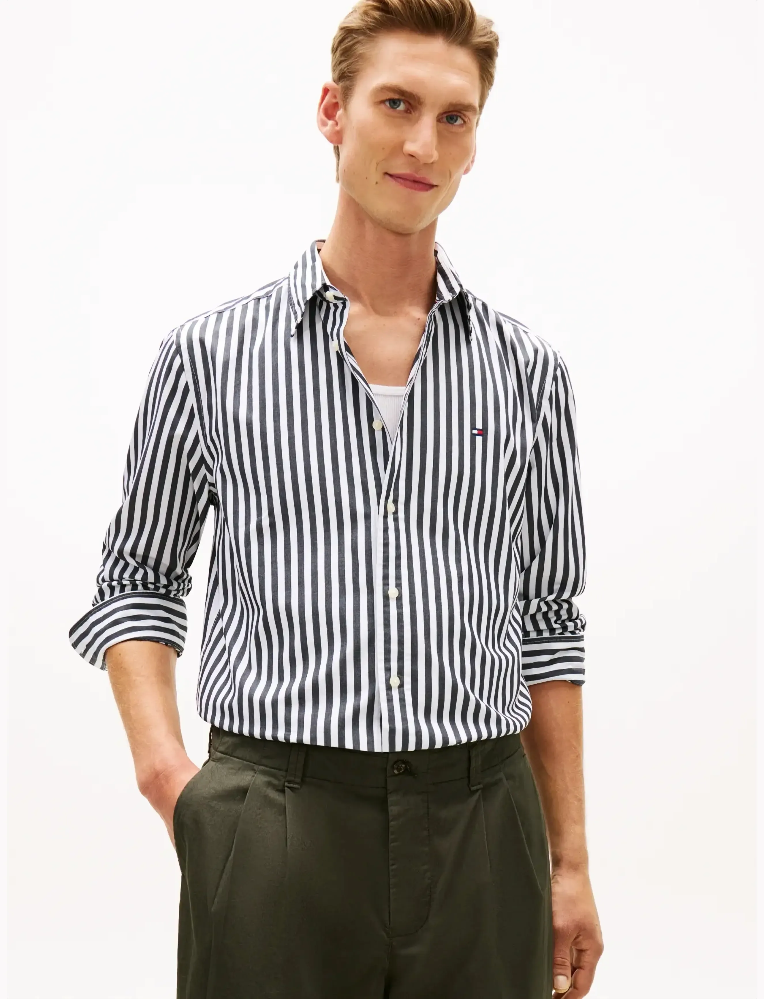 Tommy Hilfiger FLEX POPLIN CLASSIC STP RF SHIRT - Tommy Hilfiger - BLACK   STRIPE / white