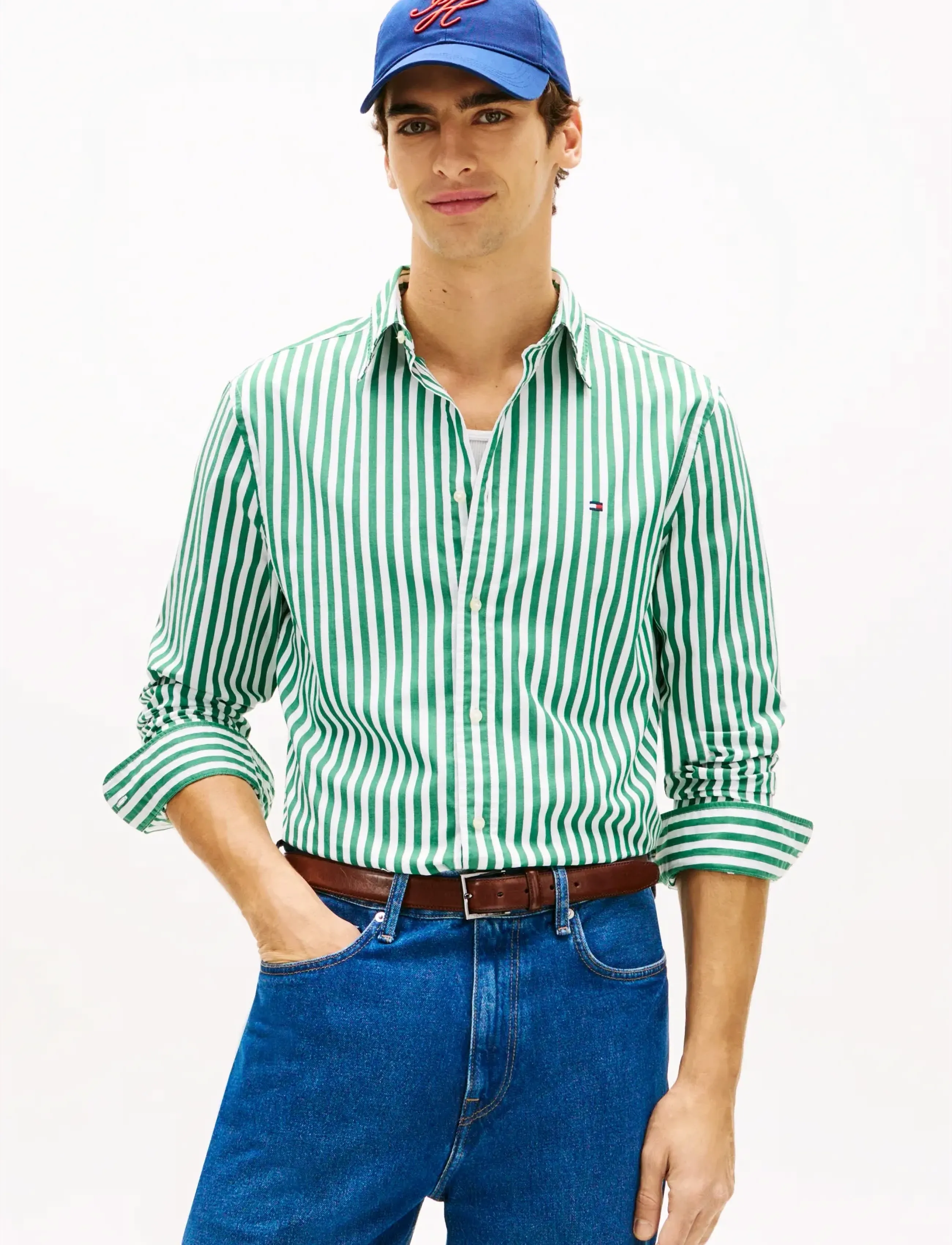 Tommy Hilfiger FLEX POPLIN CLASSIC STP RF SHIRT - Hemden - NOUVEAU GREEN   STRIPE / green