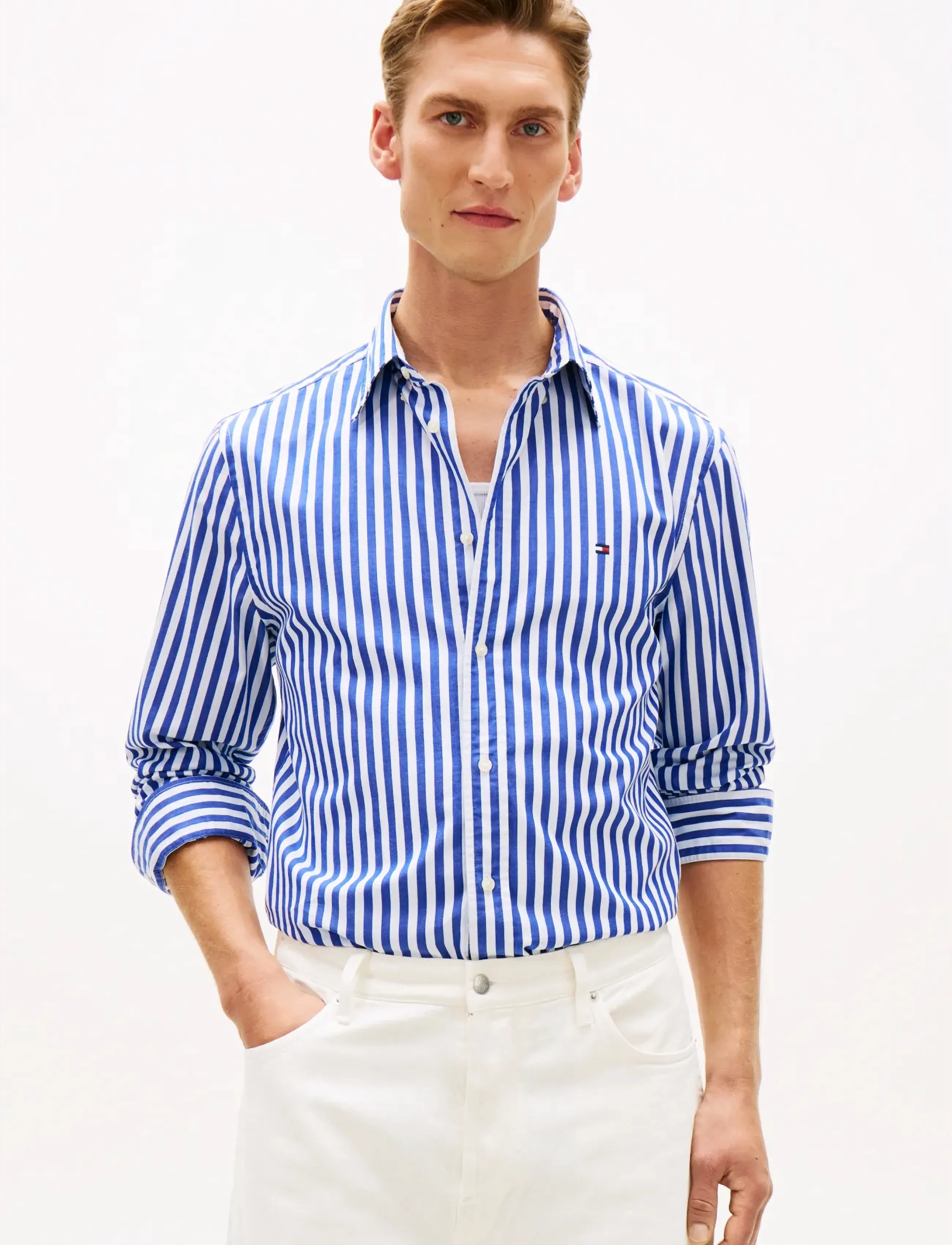 Tommy Hilfiger FLEX POPLIN CLASSIC STP RF SHIRT - Tommy Hilfiger - WEDGE BLUE   STRIPE / blue