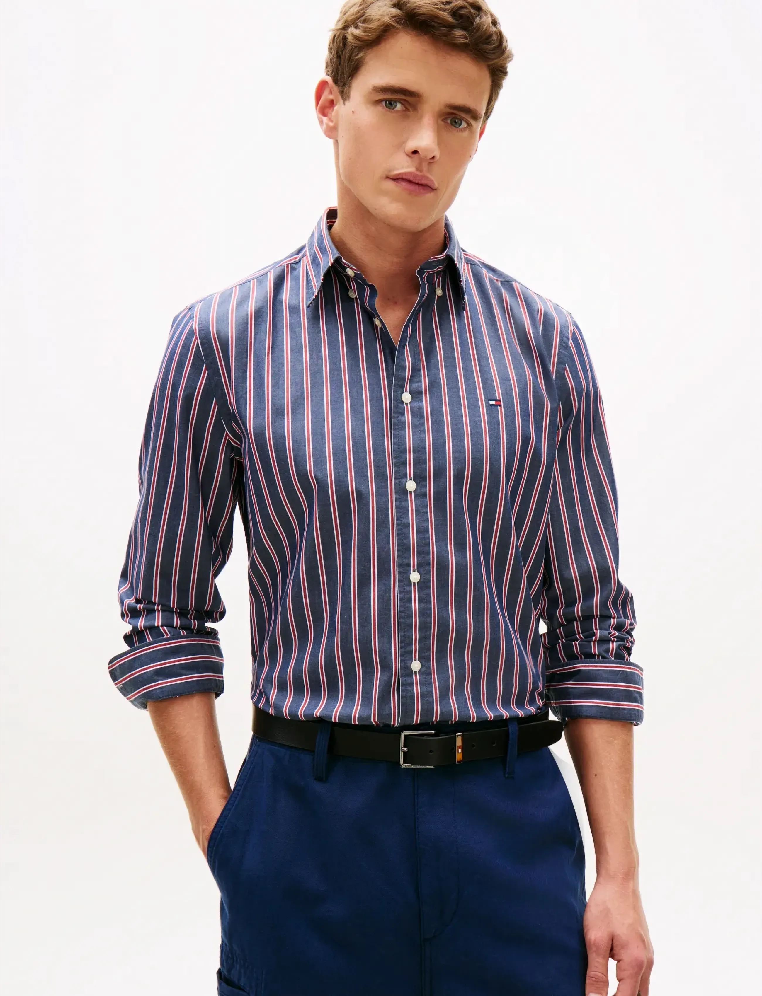 Tommy Hilfiger FLEX POPLIN BOLD STRIPE RF SHIRT - Shirts - CARBON NAVY   STRIPE / navy