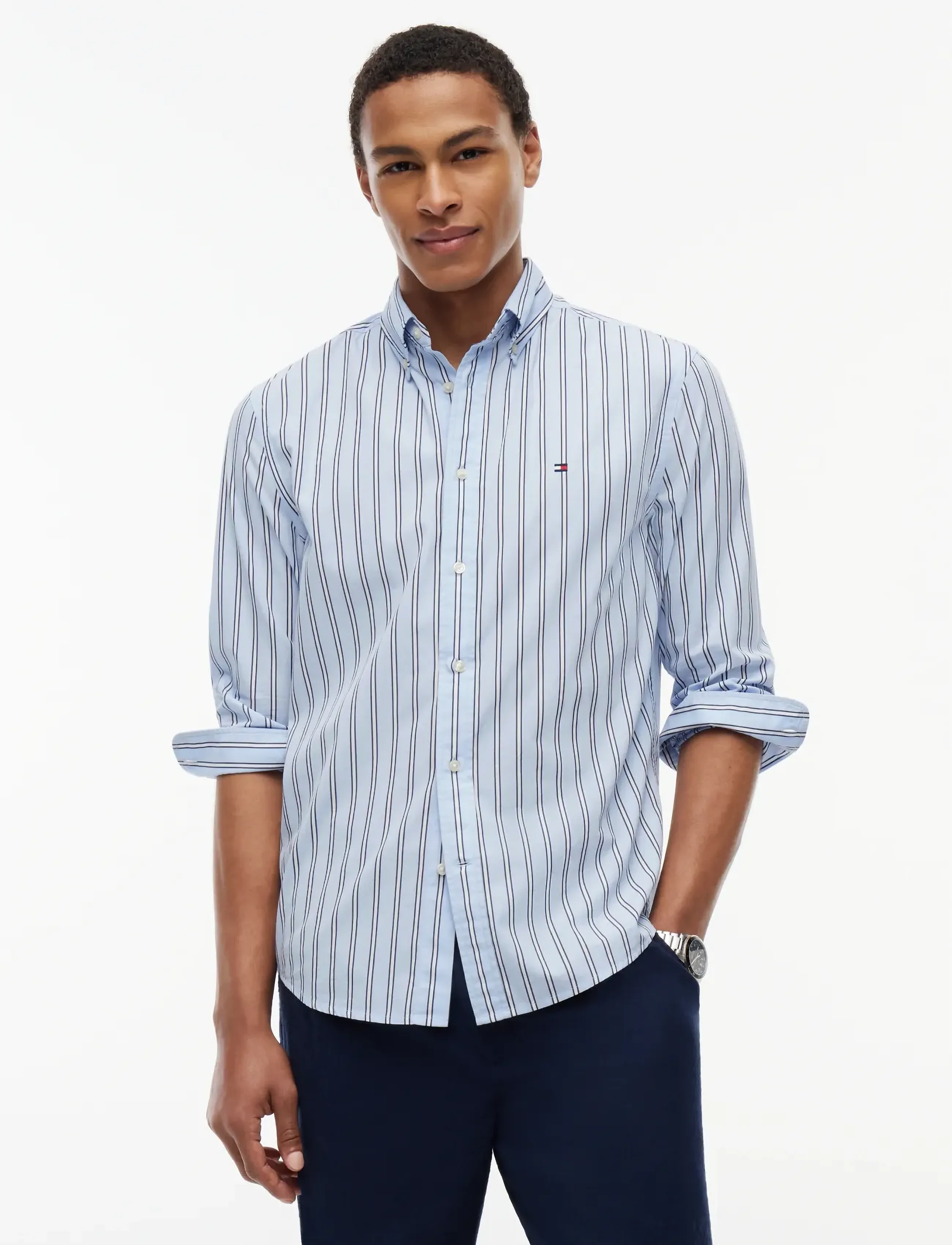 Tommy Hilfiger FLEX POPLIN BOLD STRIPE RF SHIRT - Kläder - SWEET BLUE   STRIPE / blue