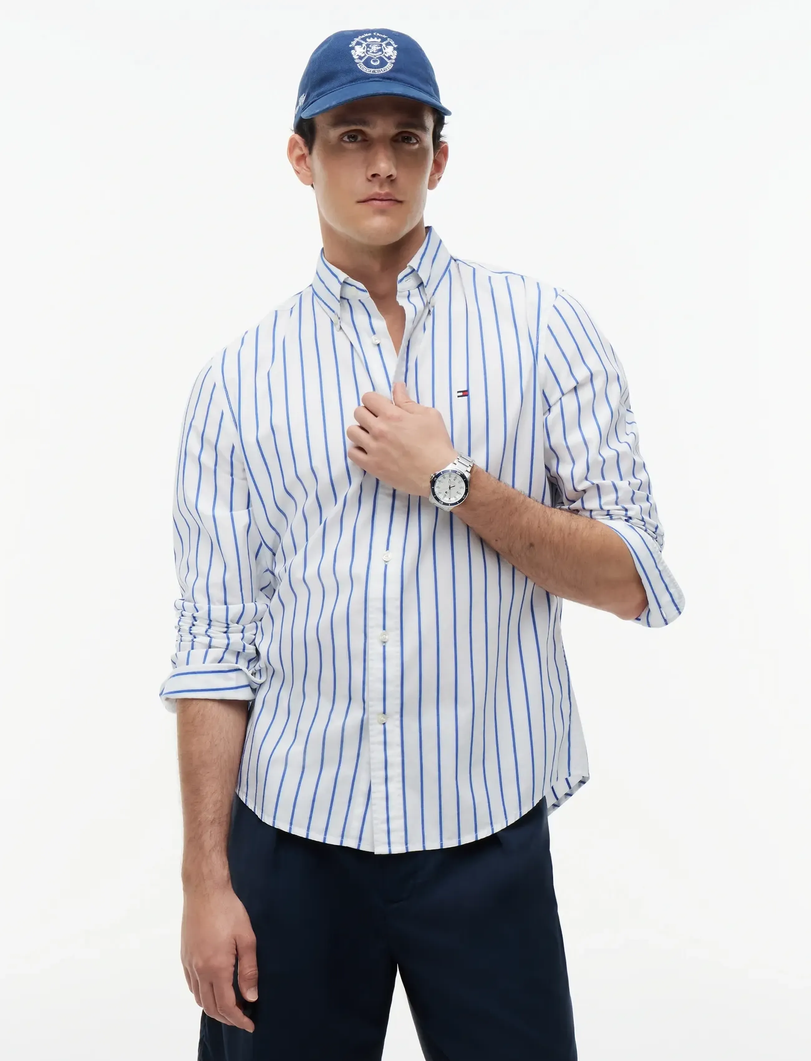 Tommy Hilfiger FLEX POPLIN BOLD STRIPE RF SHIRT - Tommy Hilfiger - WHITE   STRIPE / blue