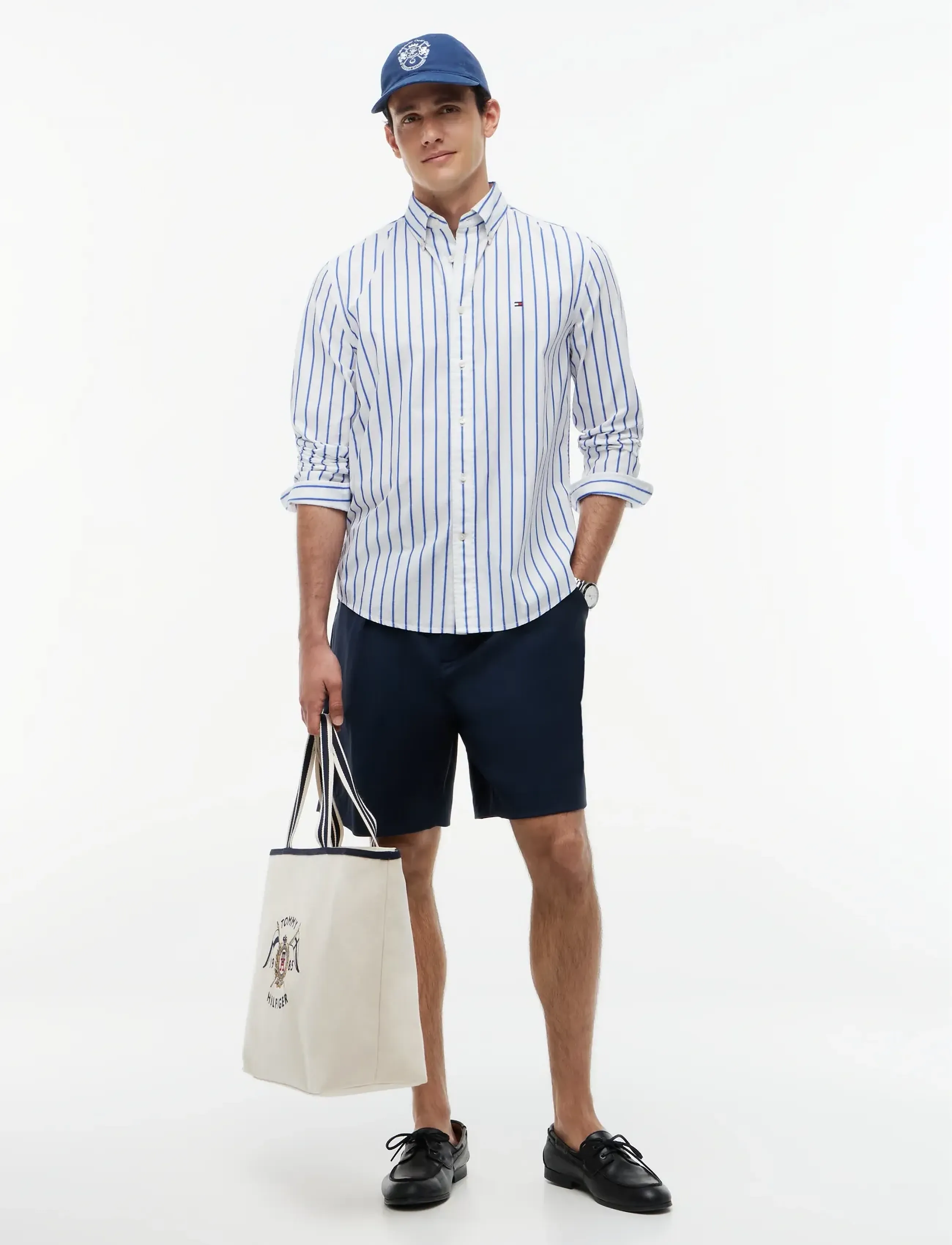 Tommy Hilfiger - FLEX POPLIN BOLD STRIPE RF SHIRT - röndóttar skyrtur - white   stripe - 4