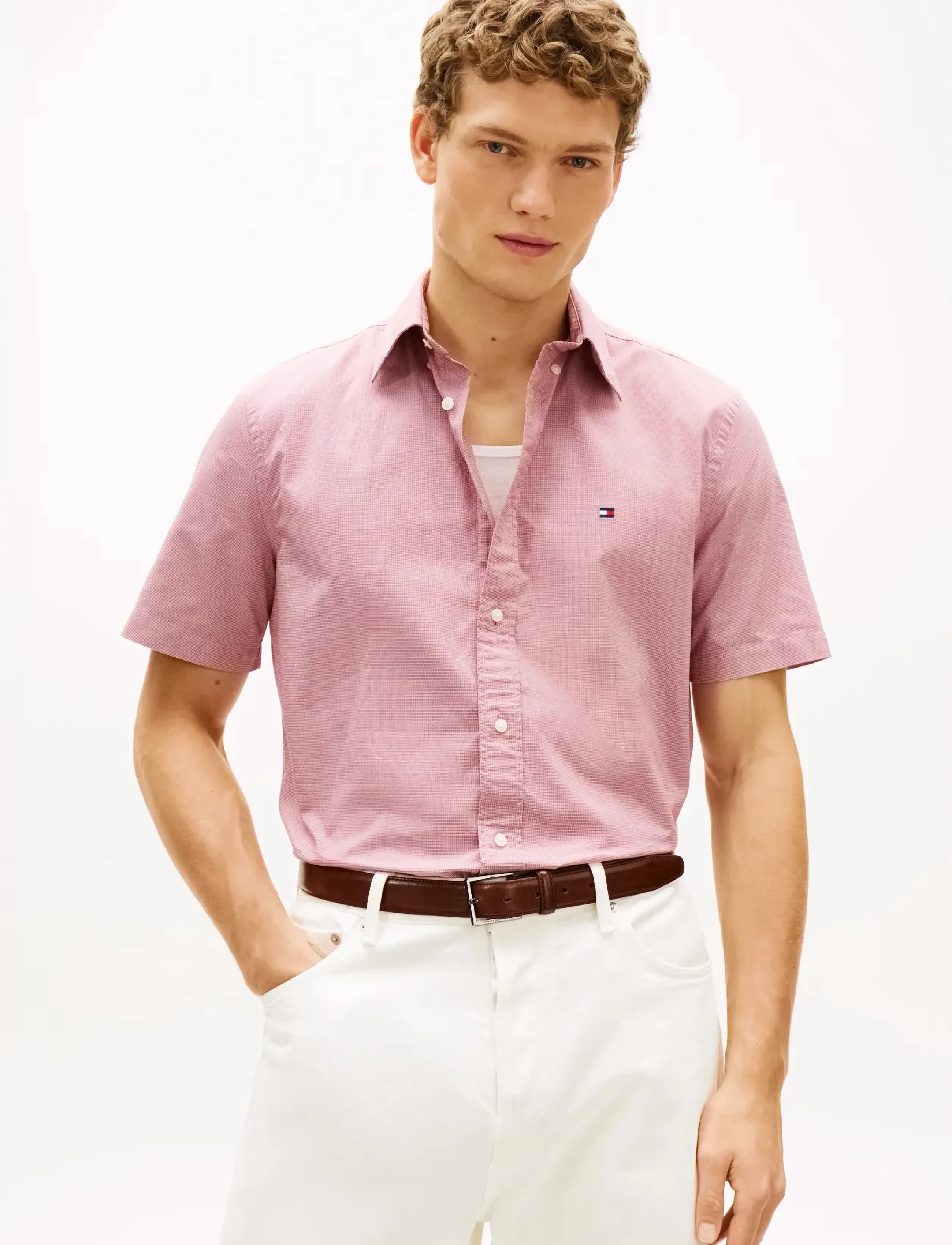 Tommy Hilfiger FLEX POPLIN HOUNDSTOOTH SS SHIRT - Riided - REGATTA RED   CHECK / red
