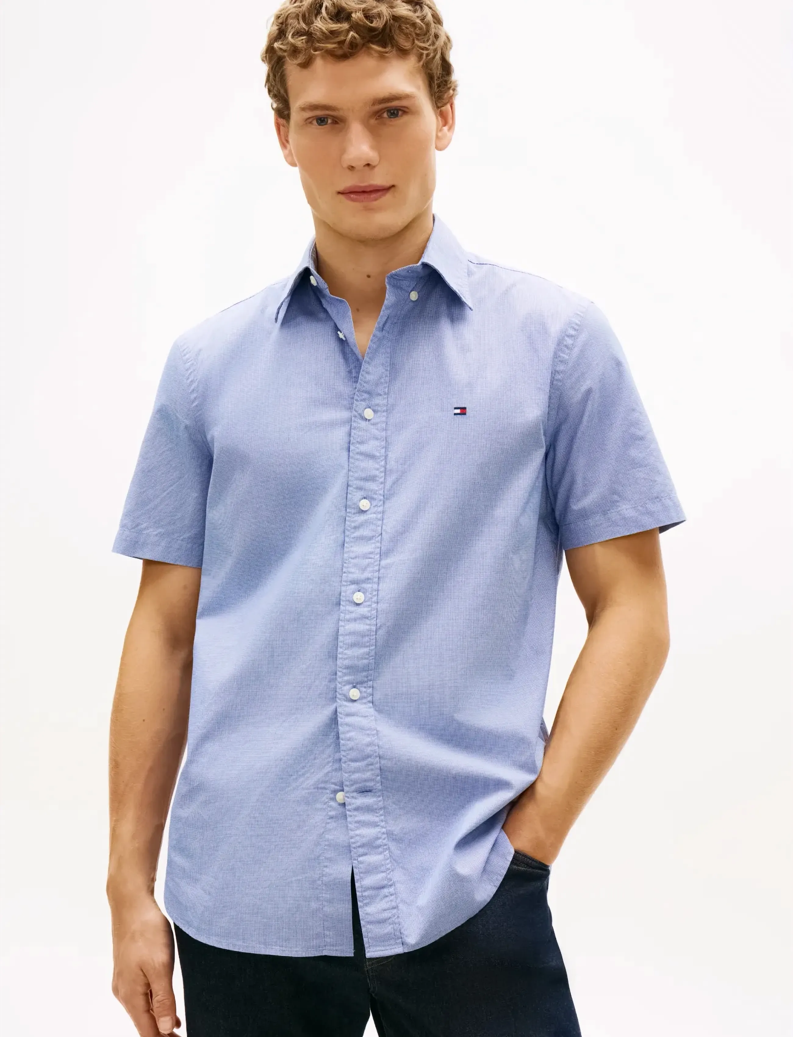 Tommy Hilfiger FLEX POPLIN HOUNDSTOOTH SS SHIRT - Neuheiten - WEDGE BLUE   CHECK / blue