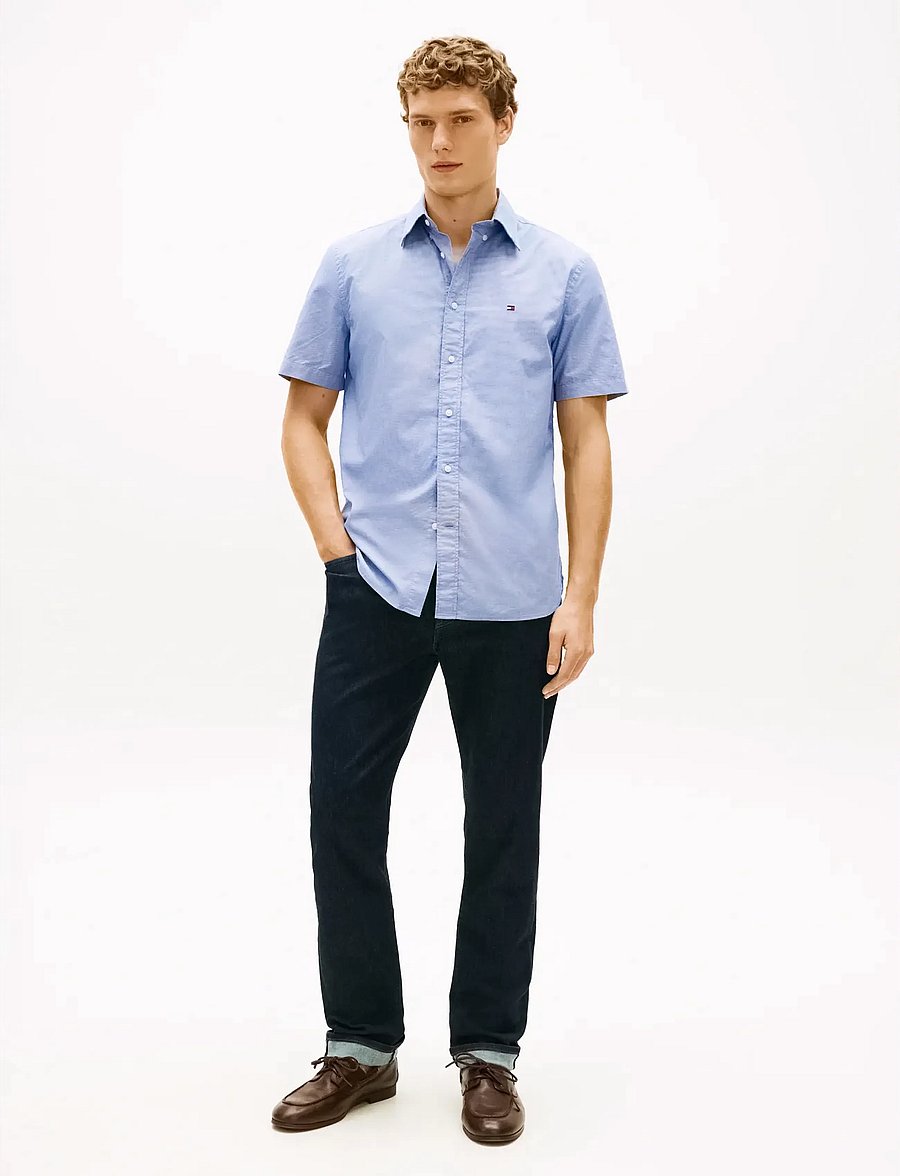 Tommy Hilfiger - FLEX POPLIN HOUNDSTOOTH SS SHIRT - krekli ar īsām piedurknēm - wedge blue check - 3