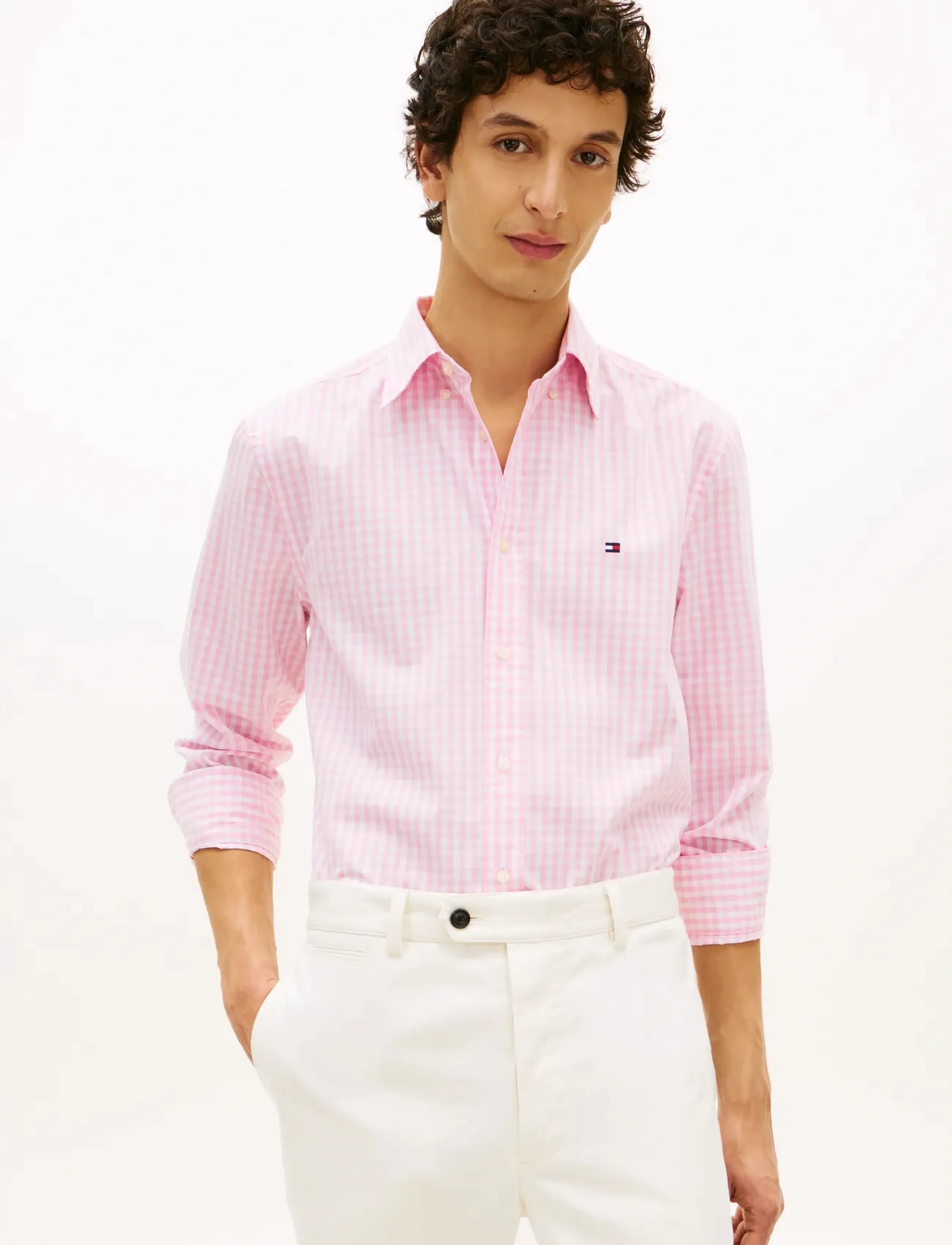 Tommy Hilfiger Flex Poplin Gingham Rf Shirt, XL, Shirts, Rosa - Casual Männerswear
