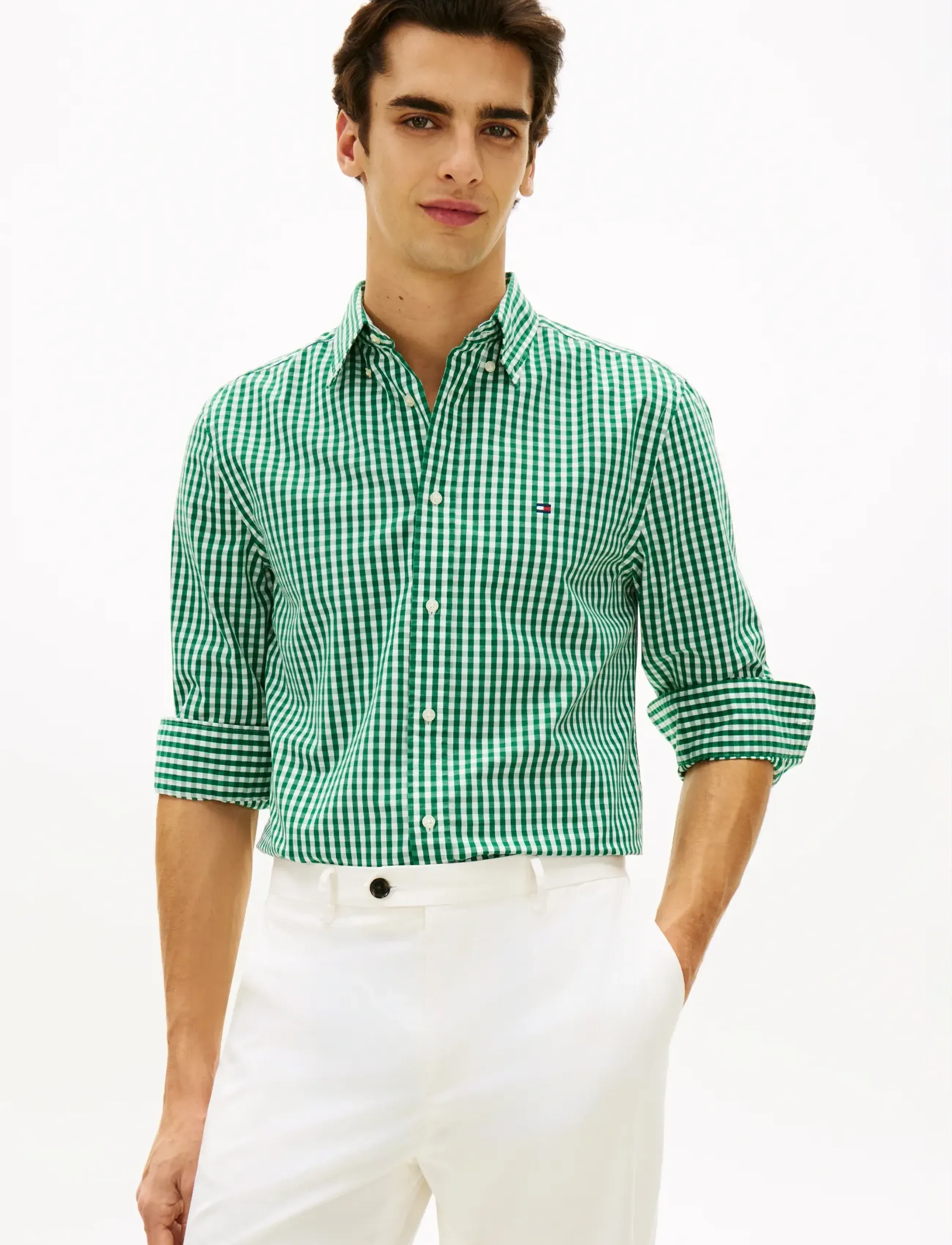 Tommy Hilfiger Flex Poplin Gingham Rf Shirt, Mænd, Gingham Button Down Skjorte, Grøn, Str: XXL