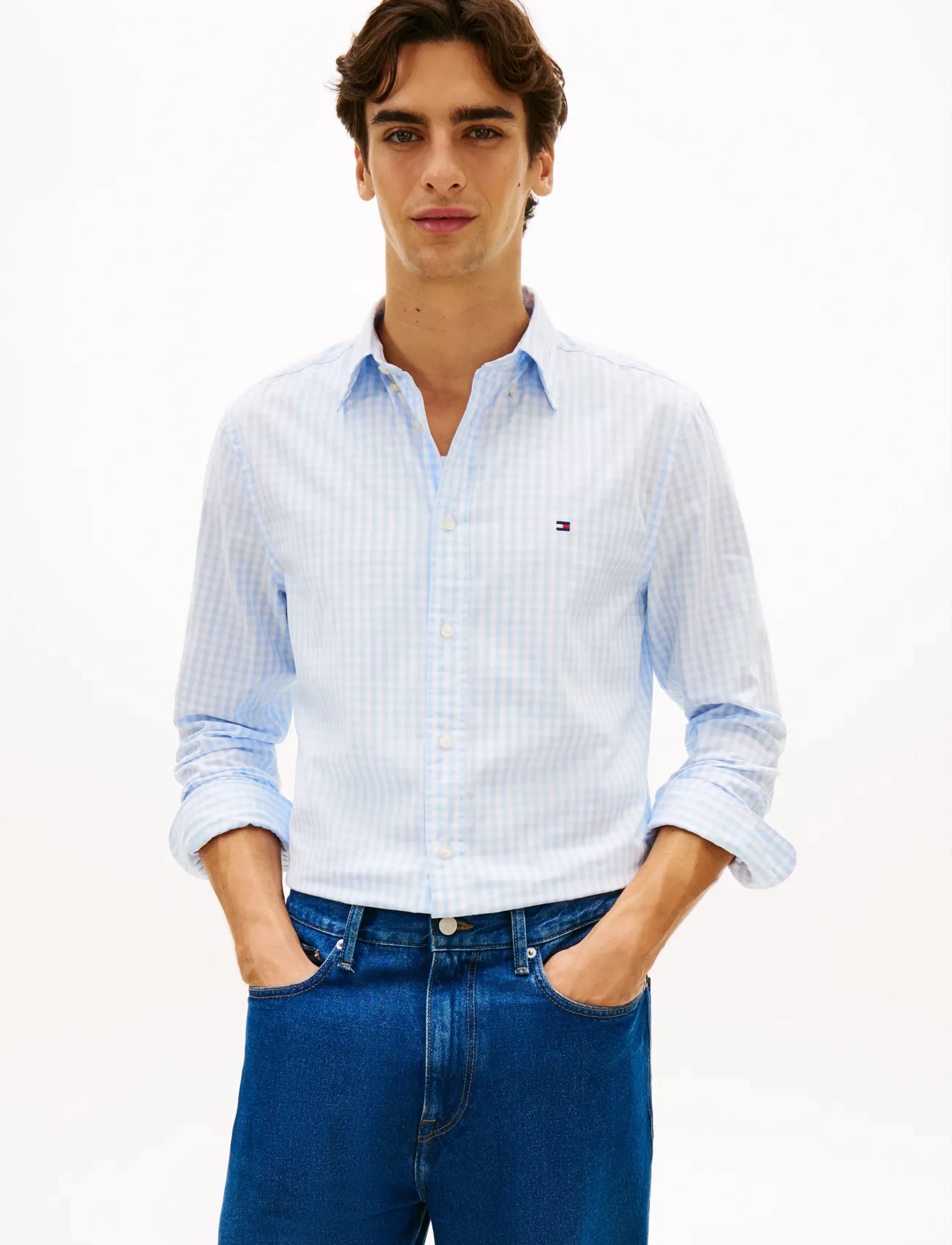 Tommy Hilfiger Flex Poplin Gingham Rf Shirt, XL, Shirts, Blau - Casual Männerswear