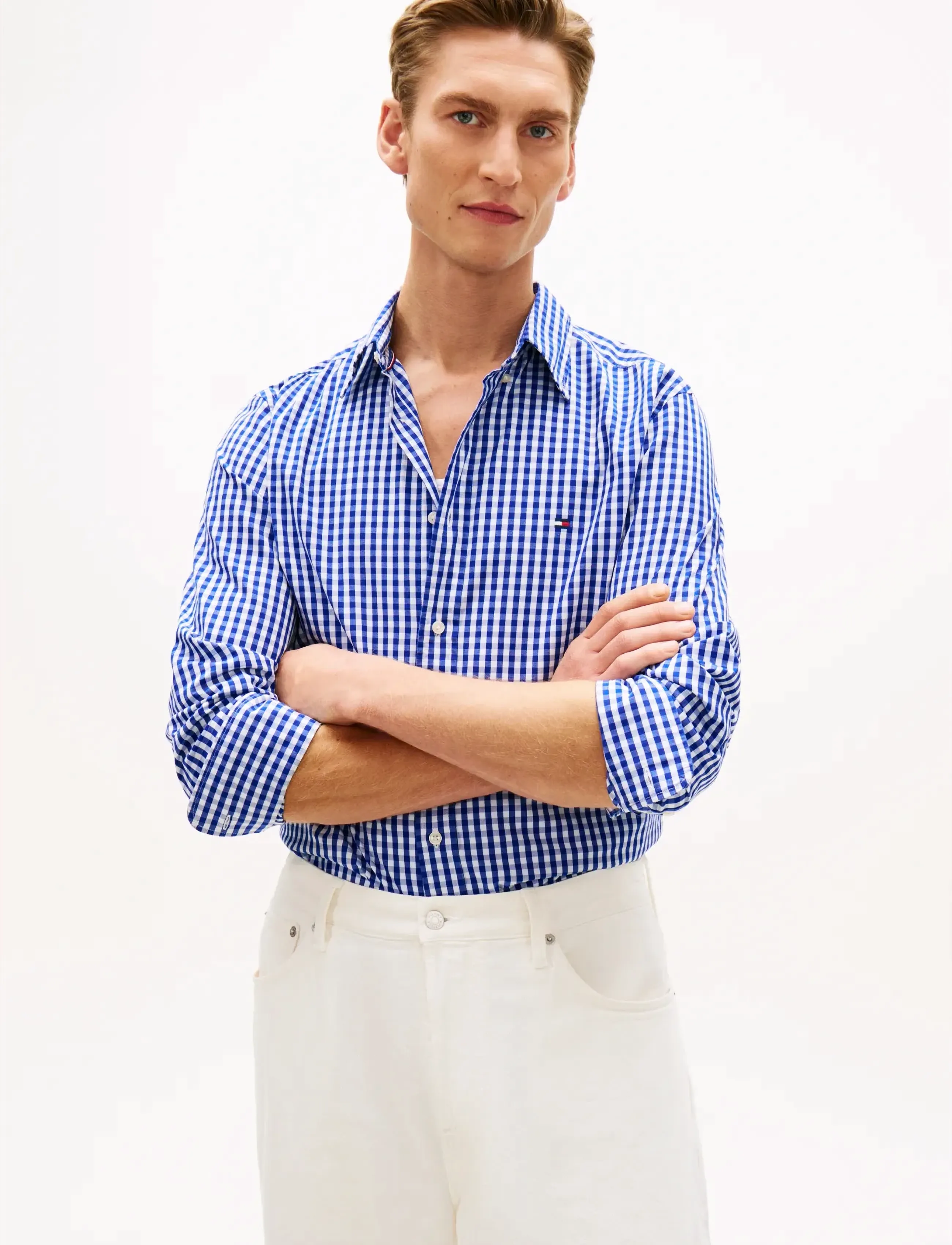 Tommy Hilfiger Flex Poplin Gingham Rf Shirt, Mænd, Gingham Button Down Skjorte, Blå, Str: XXL