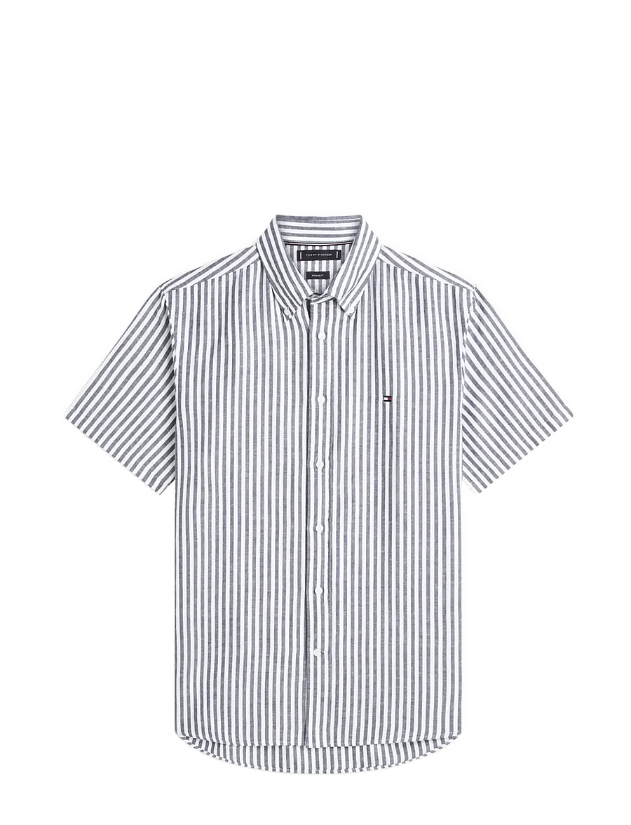 Tommy Hilfiger - LINEN BLEND BENGAL STP S/S RF - kortærmede skjorter - carbon navy stripe - 1