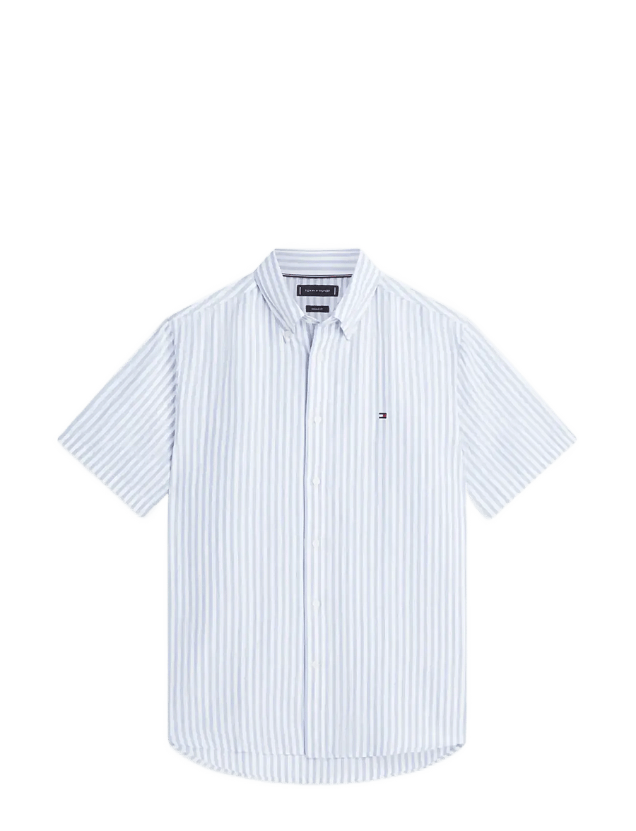 Tommy Hilfiger - LINEN BLEND BENGAL STP S/S RF - kortærmede skjorter - cloudy blue stripe - 1