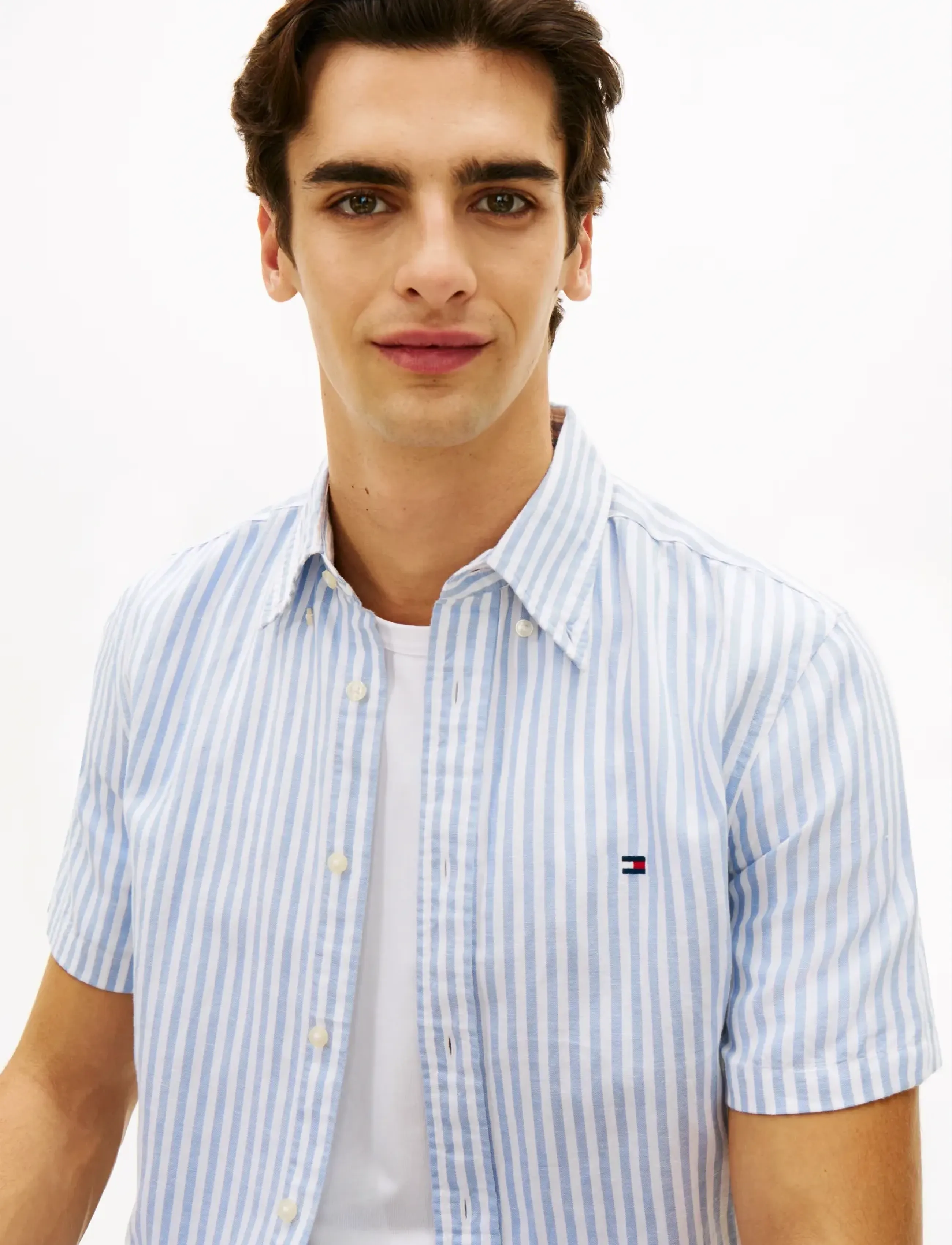 Tommy Hilfiger - LINEN BLEND BENGAL STP S/S RF - kortærmede skjorter - cloudy blue   stripe - 4
