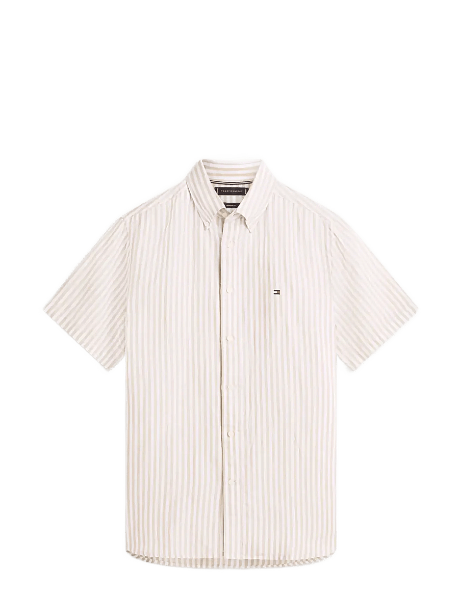 Tommy Hilfiger - LINEN BLEND BENGAL STP S/S RF - kurzarmhemden - sandalwood stripe - 1