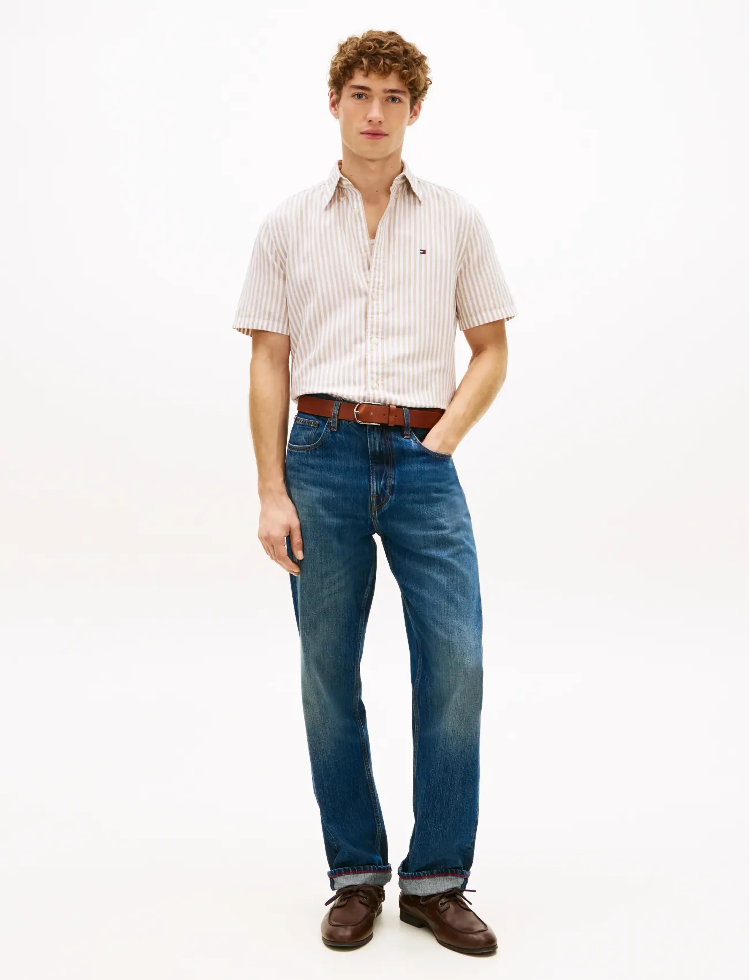Tommy Hilfiger - LINEN BLEND BENGAL STP S/S RF - kurzarmhemden - sandalwood   stripe - 3