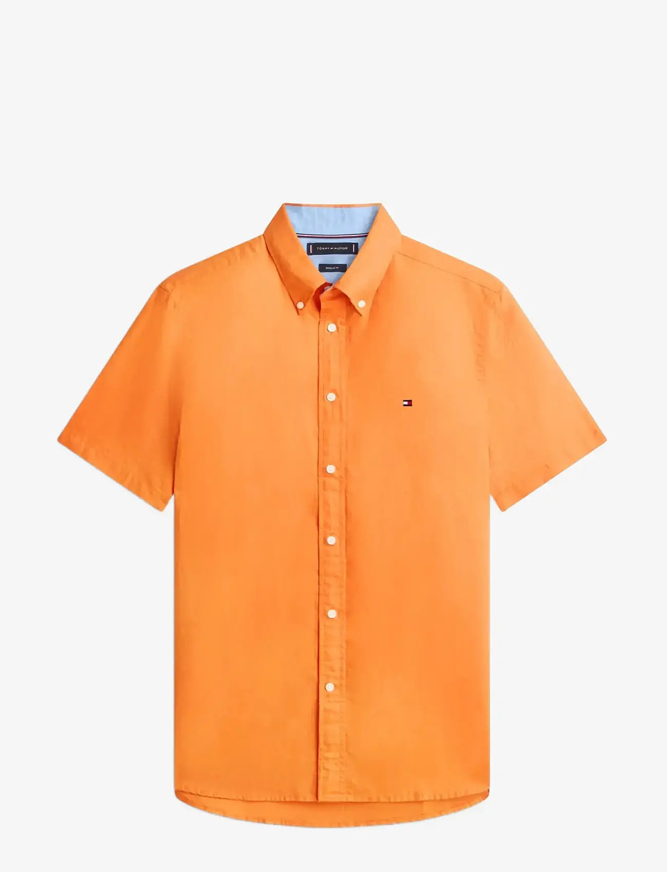 Tommy Hilfiger - LINEN BLEND SOLID SS RF SHT - kortærmede skjorter - brilliant orange - 1