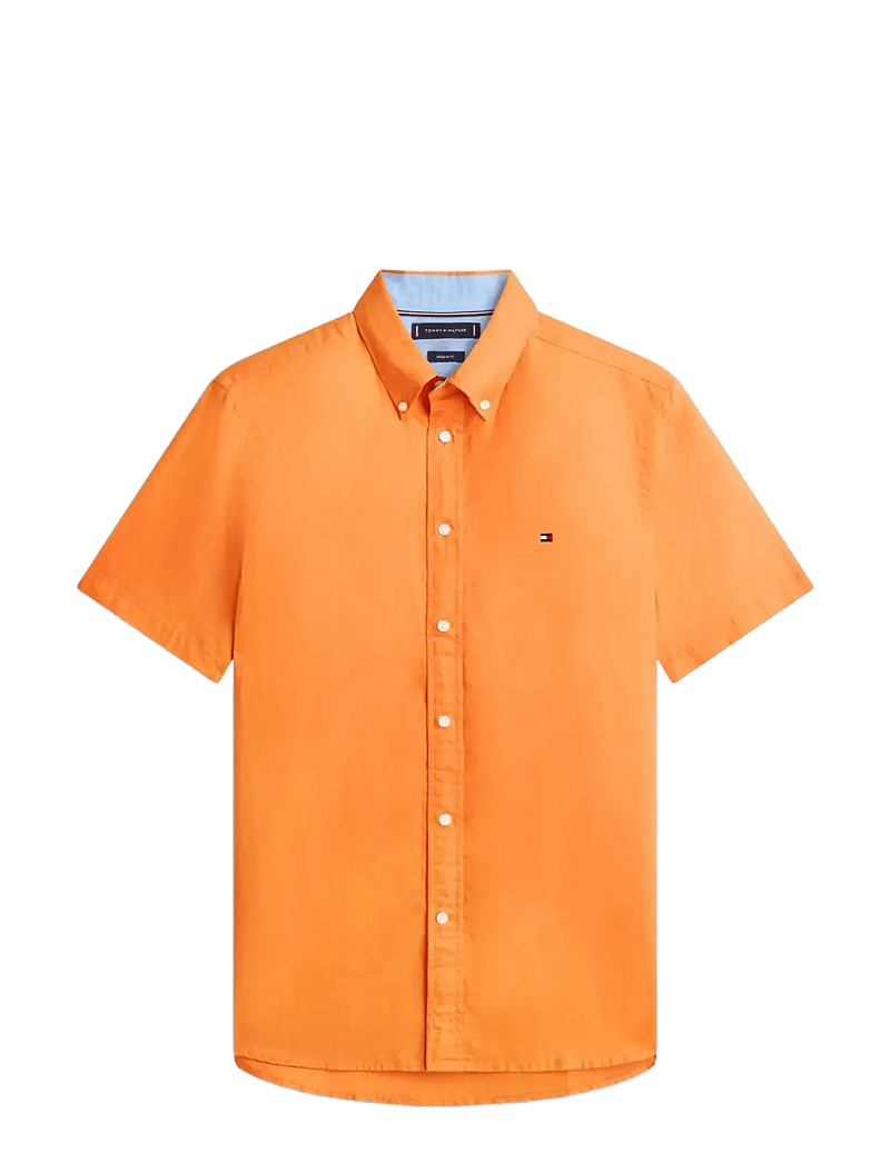 Tommy Hilfiger - LINEN BLEND SOLID SS RF SHT - kortærmede skjorter - brilliant orange - 1