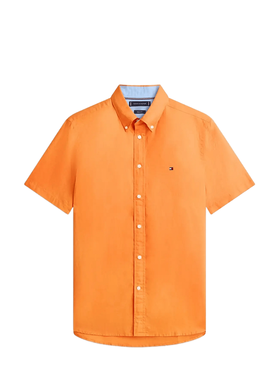 Tommy Hilfiger - LINEN BLEND SOLID SS RF SHT - lühikeste varrukatega särgid - brilliant orange - 1