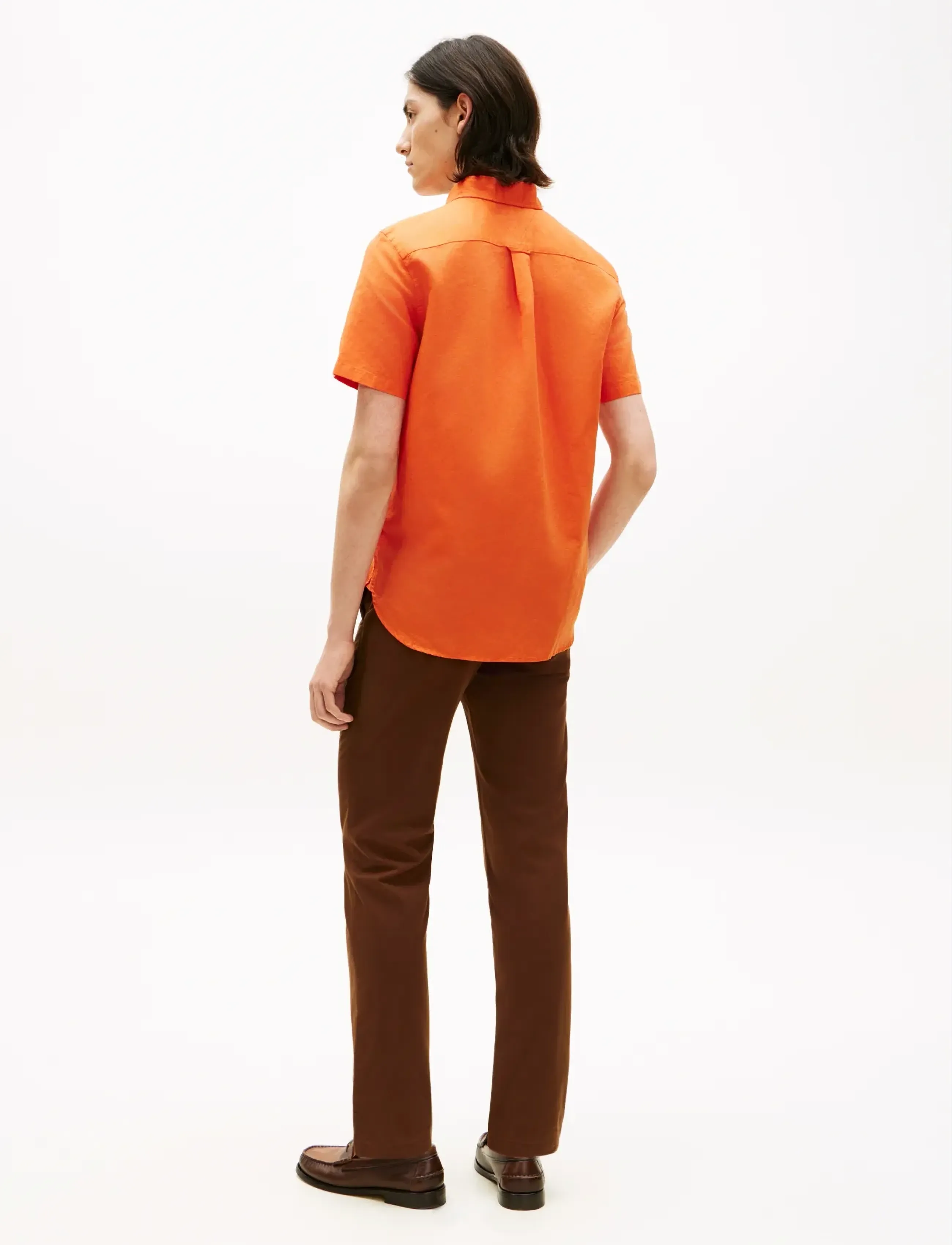 Tommy Hilfiger - LINEN BLEND SOLID SS RF SHT - short-sleeved shirts - brilliant orange - 2