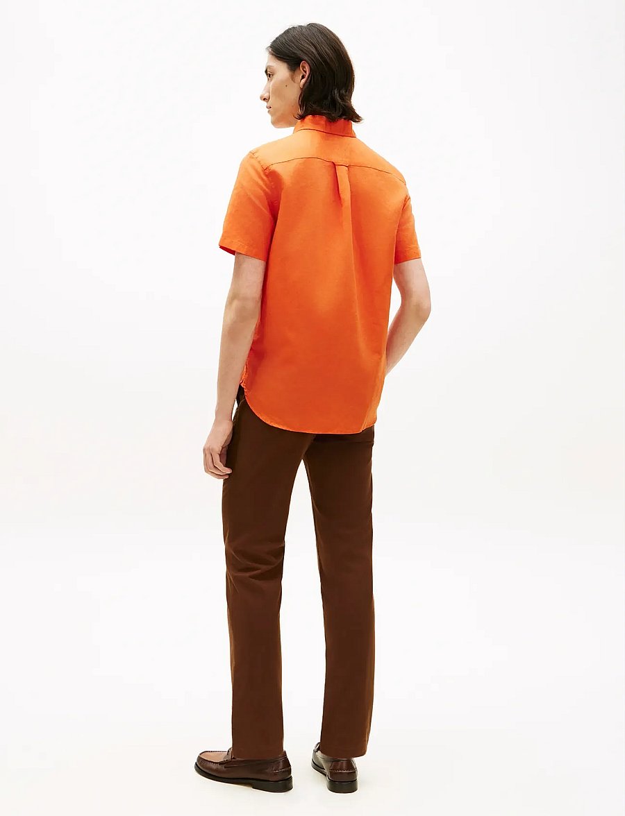 Tommy Hilfiger - LINEN BLEND SOLID SS RF SHT - lühikeste varrukatega särgid - brilliant orange - 2