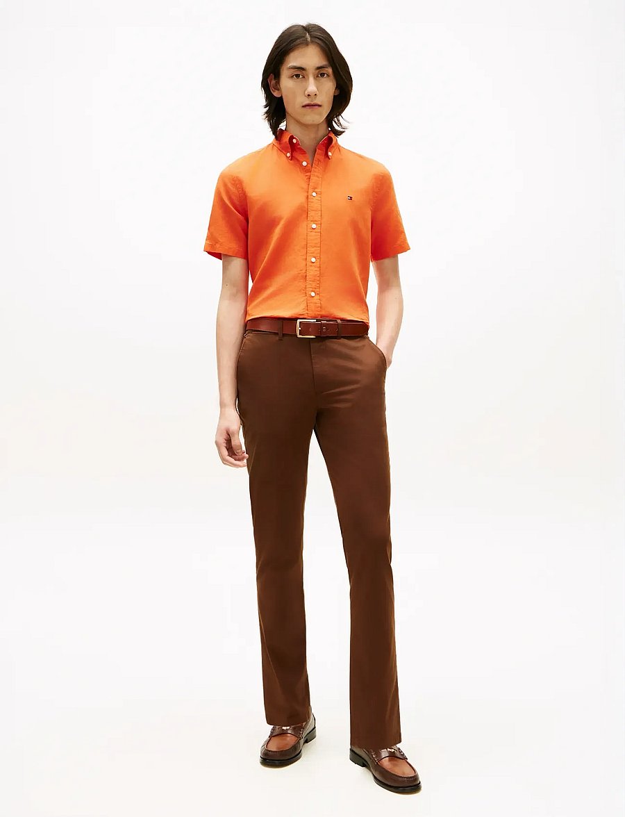 Tommy Hilfiger - LINEN BLEND SOLID SS RF SHT - lühikeste varrukatega särgid - brilliant orange - 3