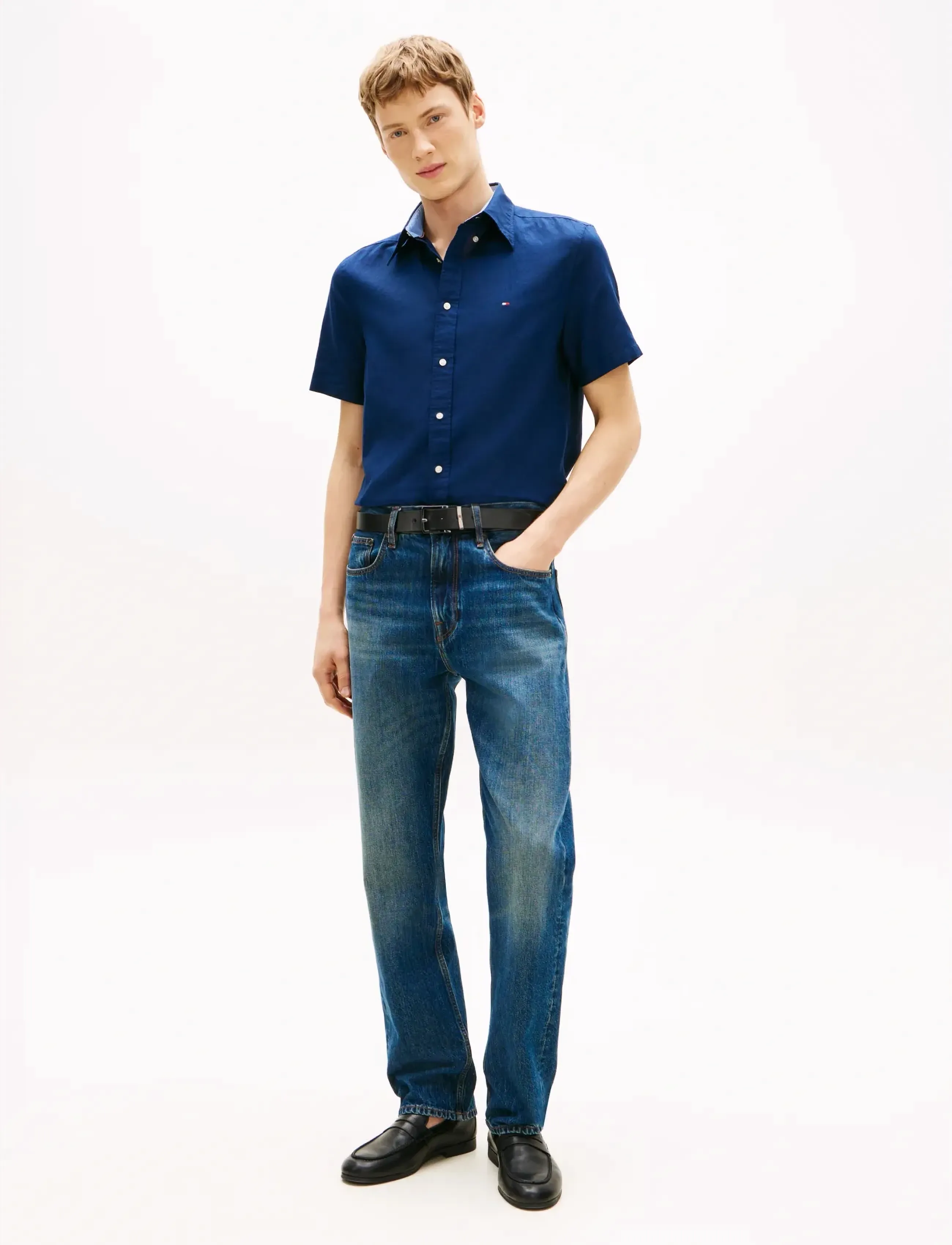 Tommy Hilfiger - LINEN BLEND SOLID SS RF SHT - kortærmede skjorter - carbon navy - 3