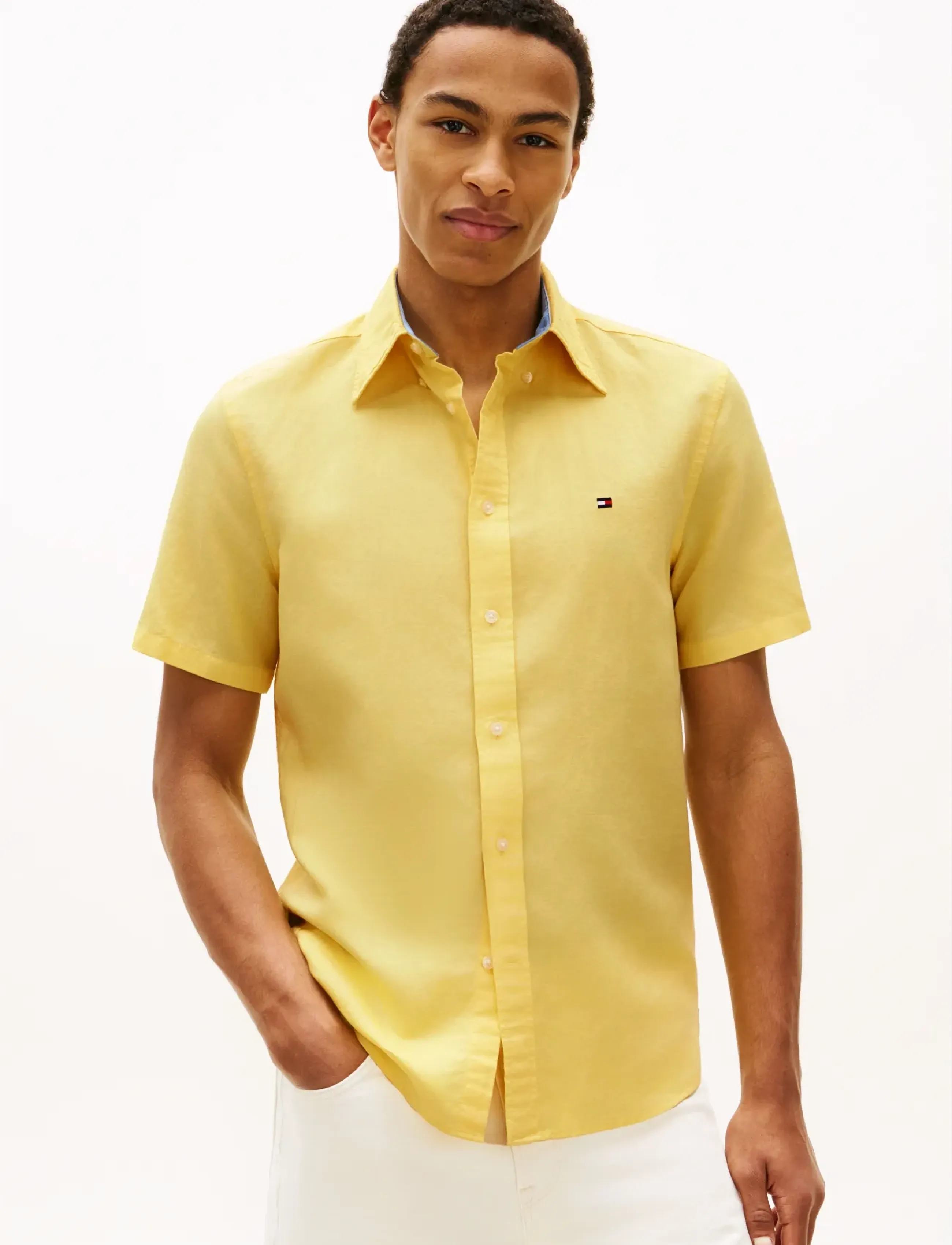 Tommy Hilfiger LINEN BLEND SOLID SS RF SHT - Chemises - CITRONELLA / yellow