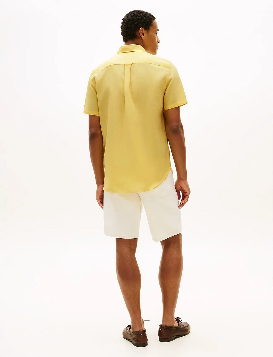 Tommy Hilfiger - LINEN BLEND SOLID SS RF SHT - kurzarmhemden - citronella - 2