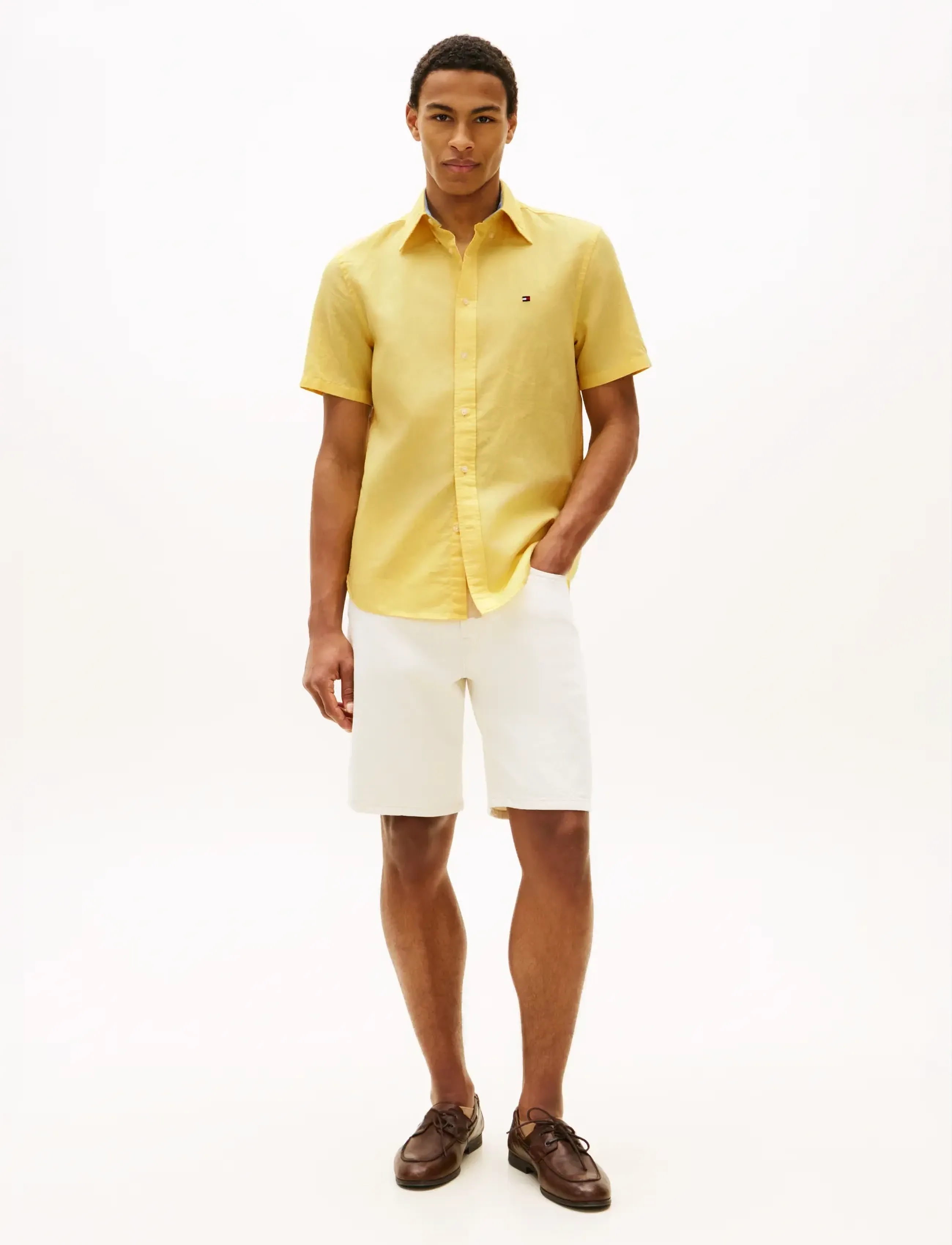 Tommy Hilfiger - LINEN BLEND SOLID SS RF SHT - kurzarmhemden - citronella - 3