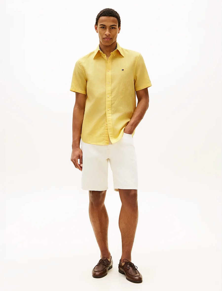 Tommy Hilfiger - LINEN BLEND SOLID SS RF SHT - kurzarmhemden - citronella - 3