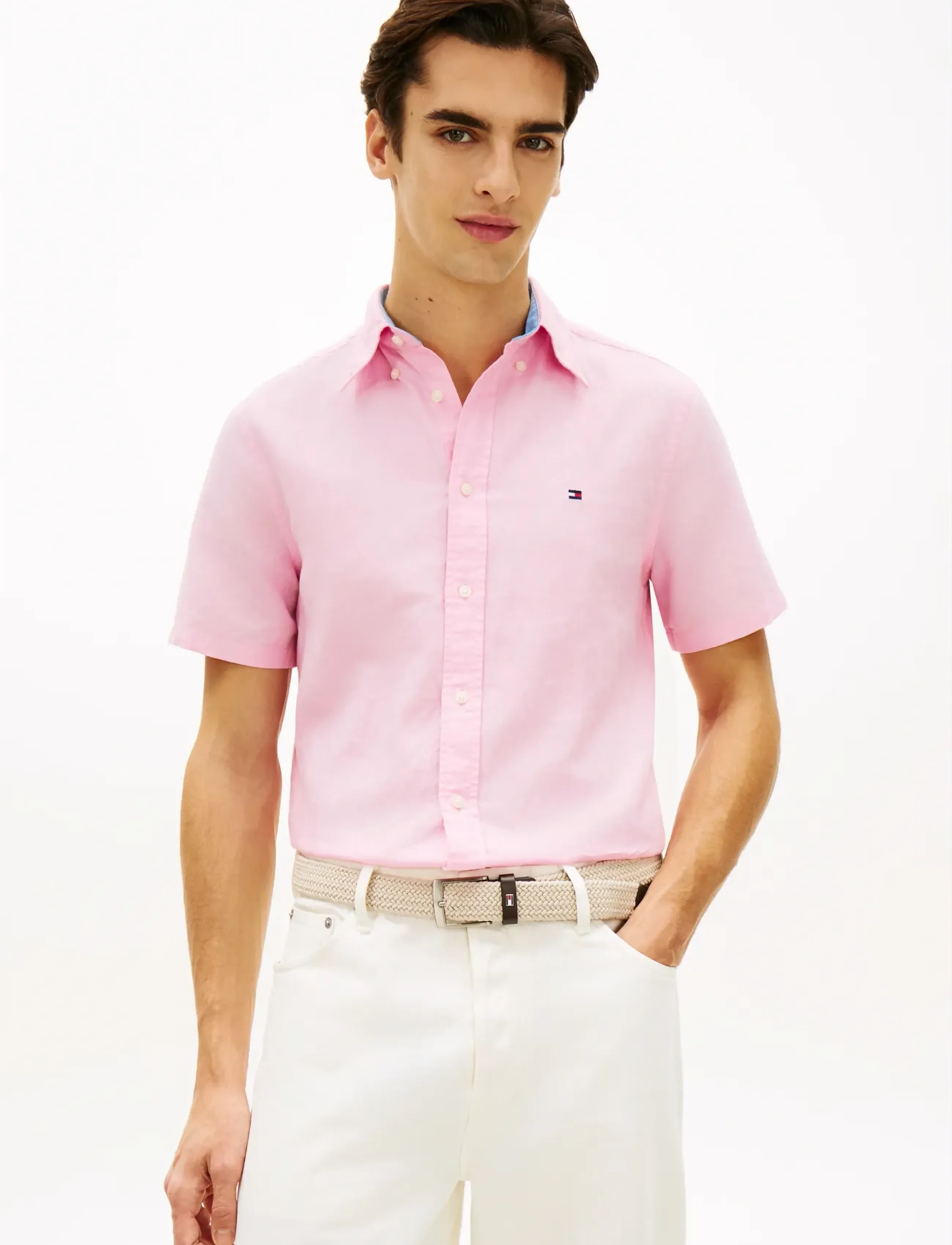 Tommy Hilfiger LINEN BLEND SOLID SS RF SHT - Kurzarmhemden - CLASSIC PINK / pink/rose