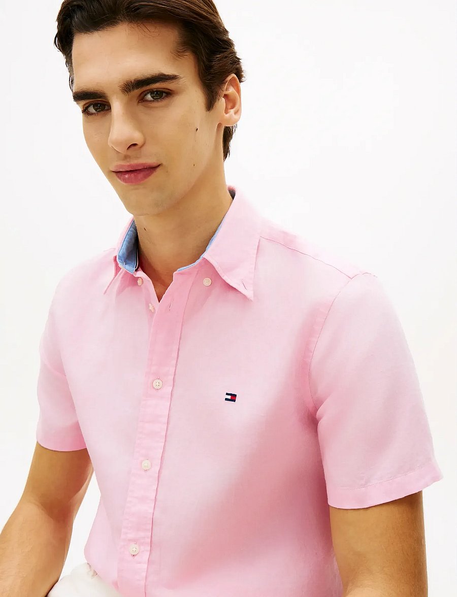 Tommy Hilfiger - LINEN BLEND SOLID SS RF SHT - kortärmade skjortor - classic pink - 4