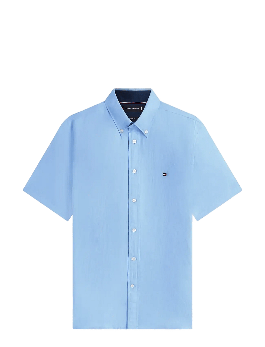 Tommy Hilfiger - LINEN BLEND SOLID SS RF SHT - kortärmade skjortor - cloudy blue - 1