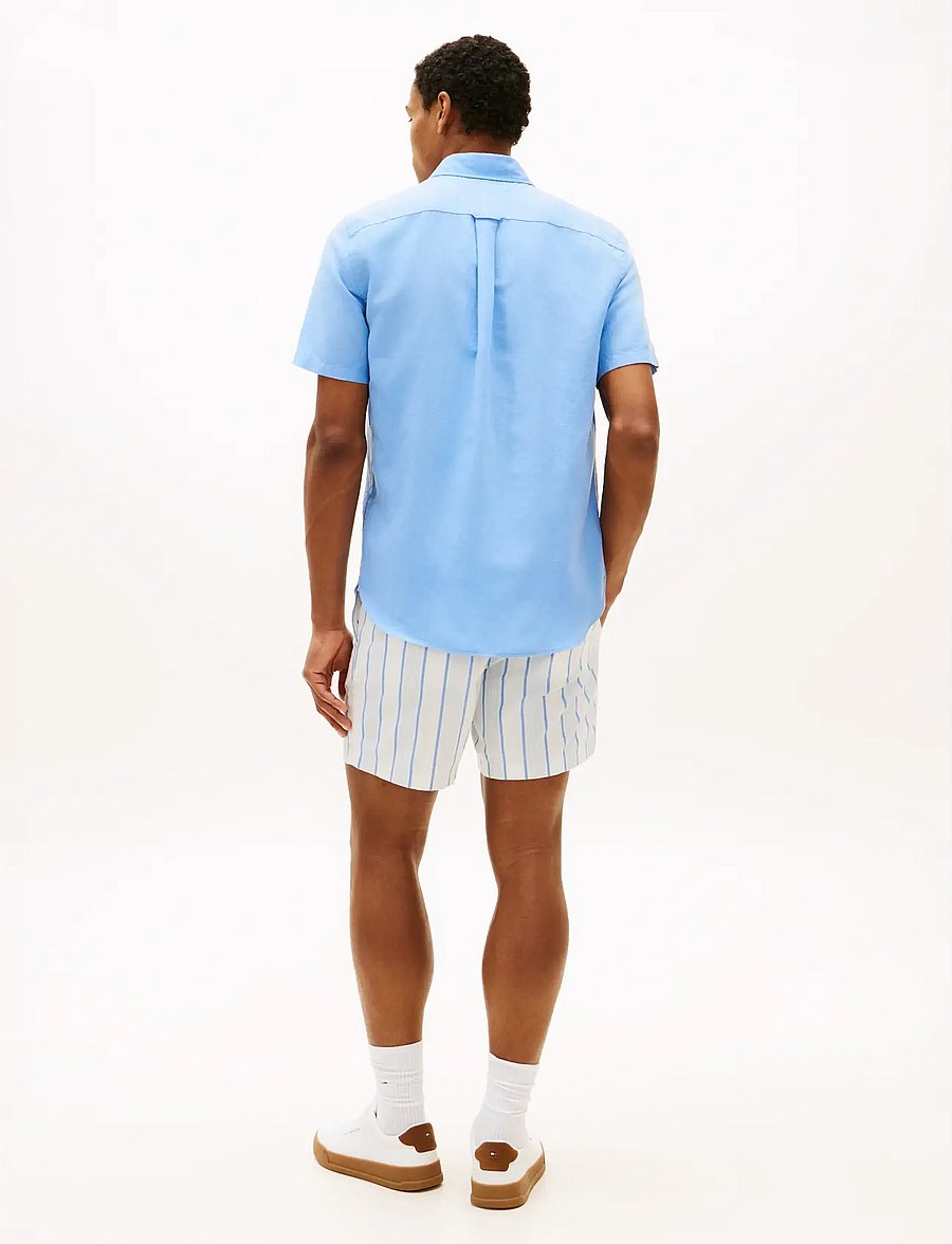 Tommy Hilfiger - LINEN BLEND SOLID SS RF SHT - kortärmade skjortor - cloudy blue - 2