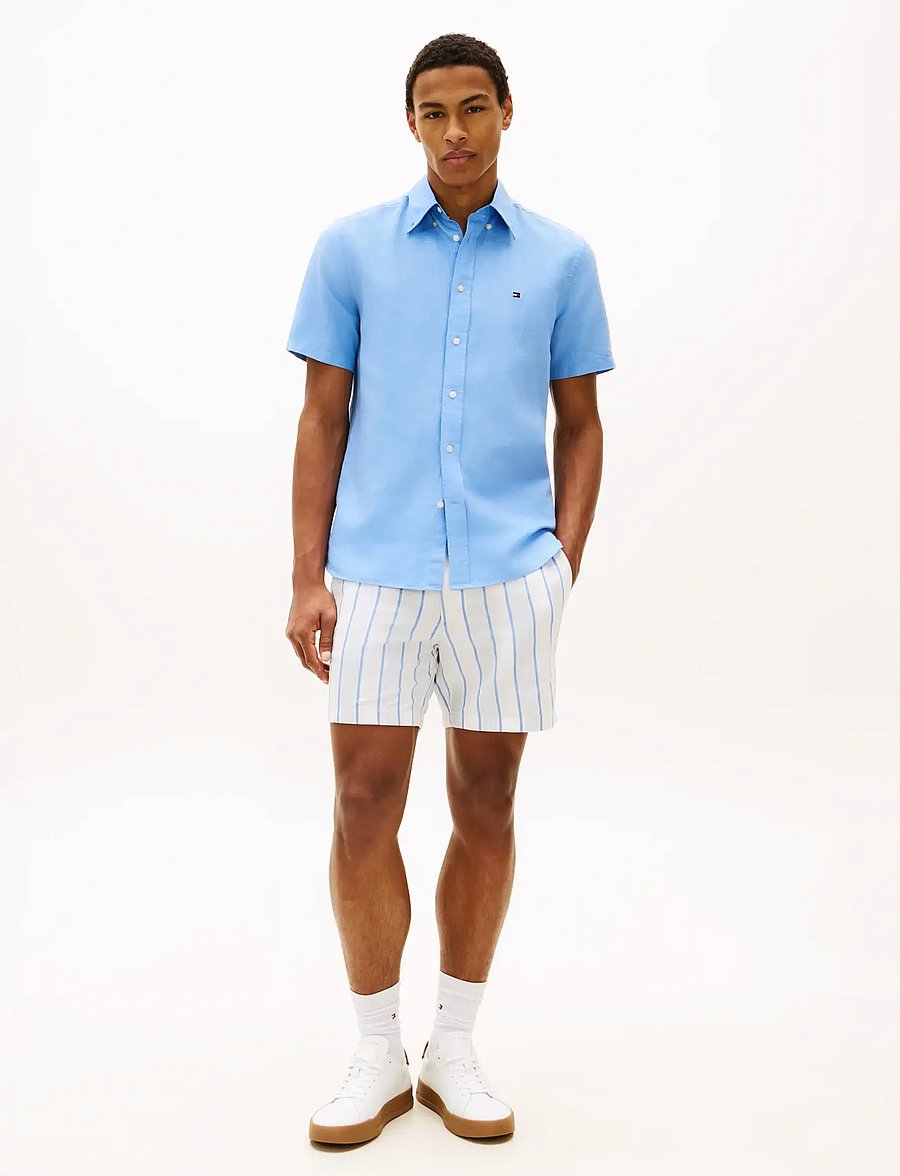 Tommy Hilfiger - LINEN BLEND SOLID SS RF SHT - kortärmade skjortor - cloudy blue - 3