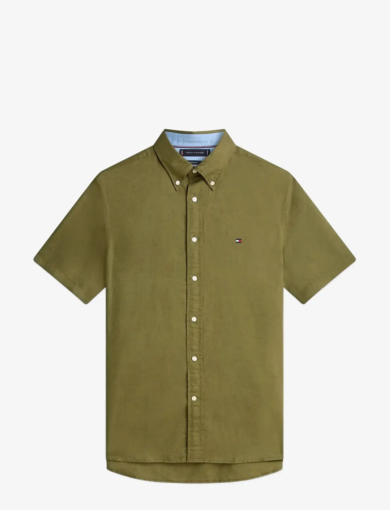 Tommy Hilfiger - LINEN BLEND SOLID SS RF SHT - kortærmede skjorter - dark artichoke - 1