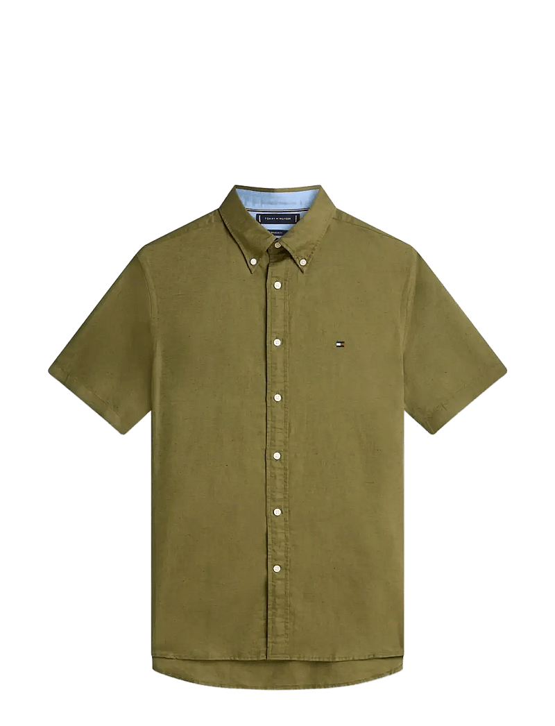 Tommy Hilfiger - LINEN BLEND SOLID SS RF SHT - kortærmede skjorter - dark artichoke - 1