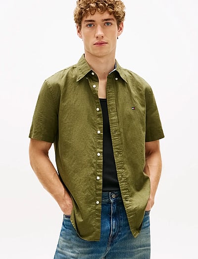 Tommy Hilfiger LINEN BLEND SOLID SS RF SHT - Shirts - DARK ARTICHOKE / khaki/green