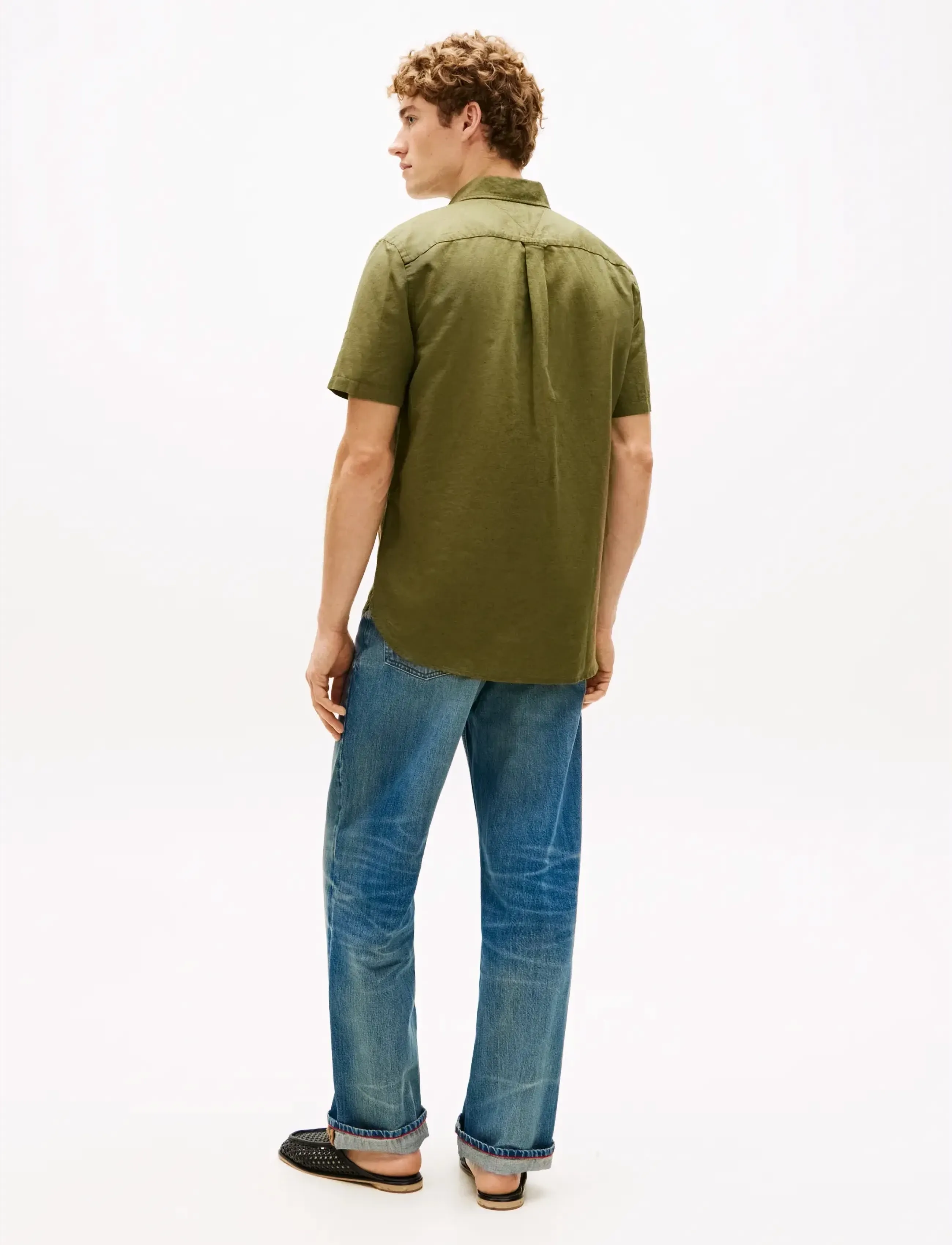 Tommy Hilfiger - LINEN BLEND SOLID SS RF SHT - kortärmade skjortor - dark artichoke - 2