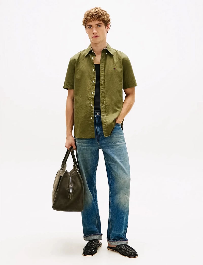 Tommy Hilfiger - LINEN BLEND SOLID SS RF SHT - kortærmede skjorter - dark artichoke - 3