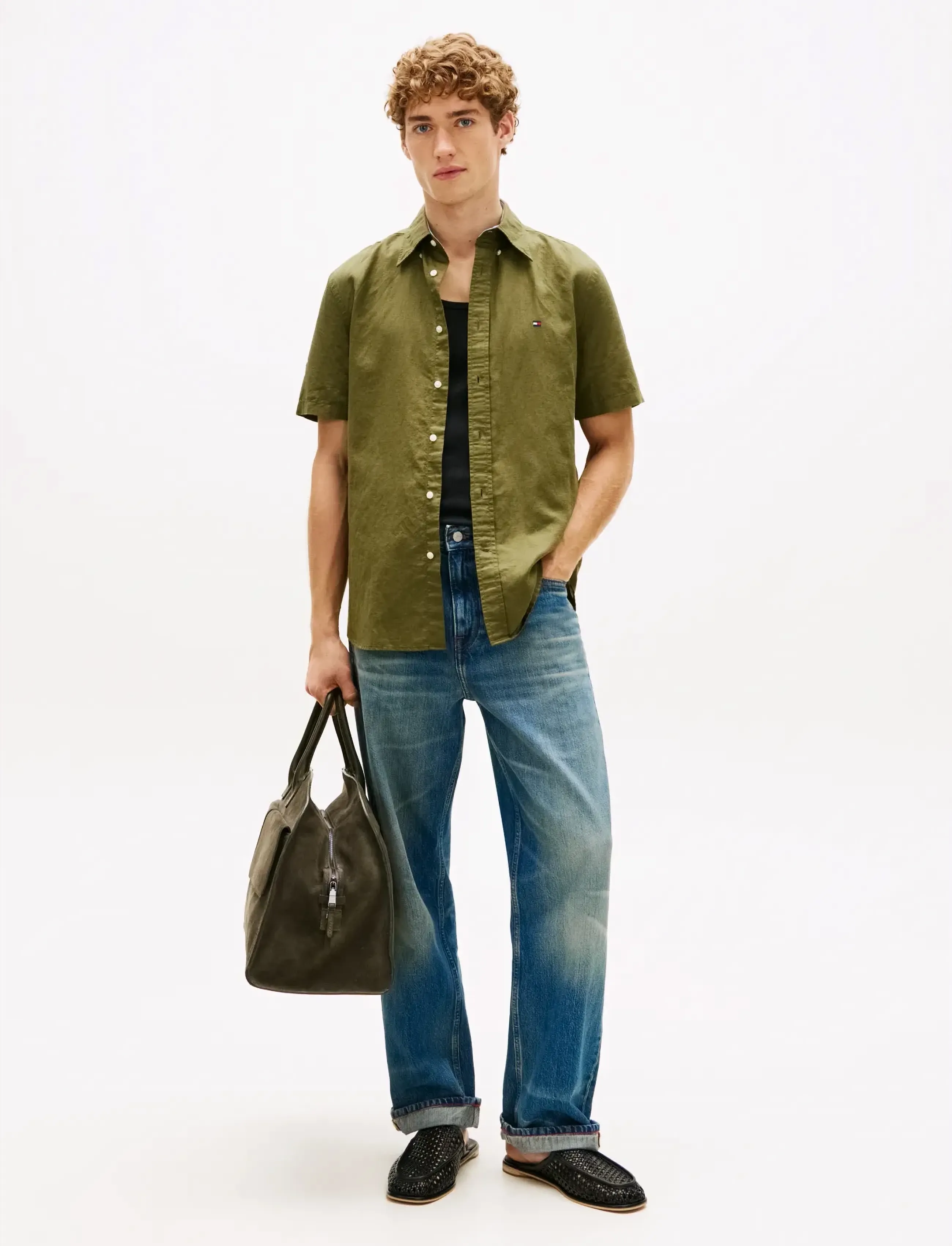 Tommy Hilfiger - LINEN BLEND SOLID SS RF SHT - kortärmade skjortor - dark artichoke - 3