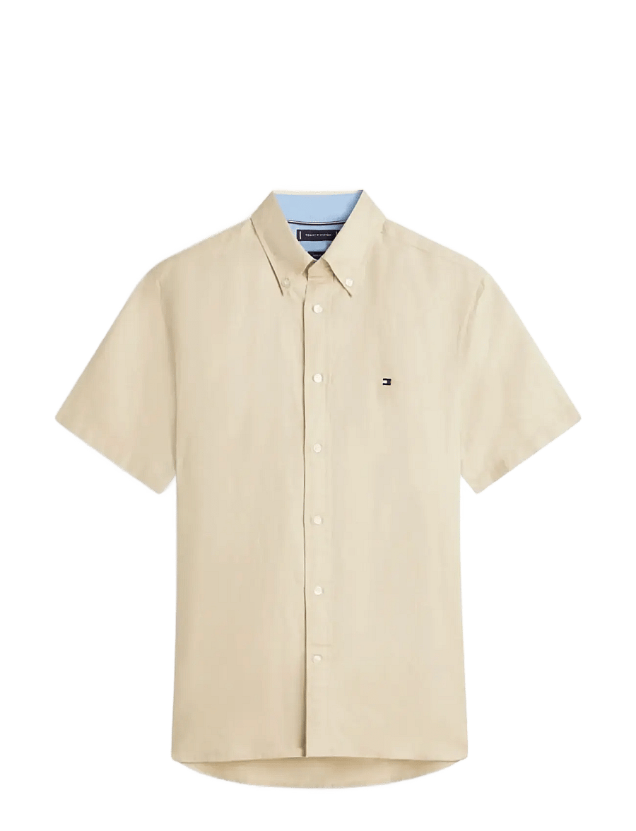 Tommy Hilfiger - LINEN BLEND SOLID SS RF SHT - kurzarmhemden - sandalwood - 1