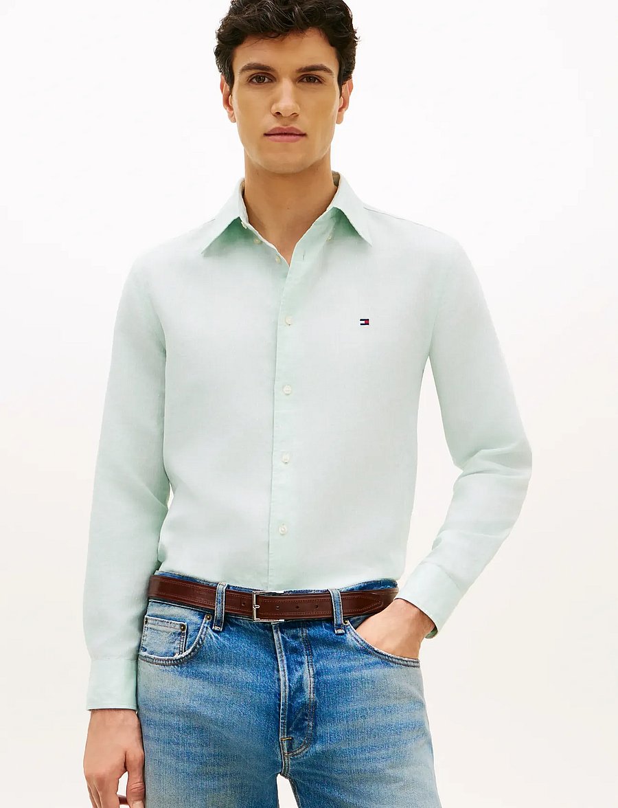 Tommy Hilfiger - LINEN BLEND DOBBY RF SHIRT - crushed mint - 0