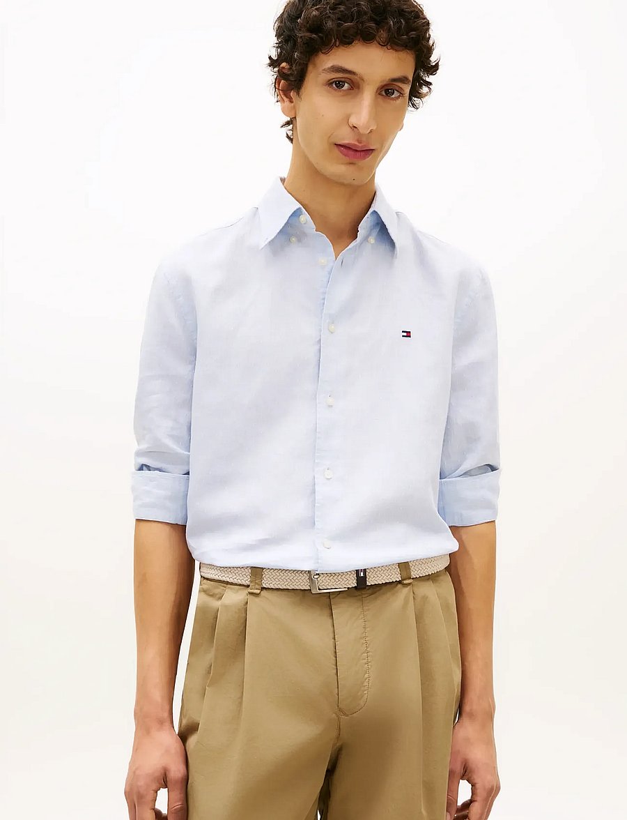 Tommy Hilfiger - LINEN BLEND DOBBY RF SHIRT - vabaajasärgid - sweet blue - 0