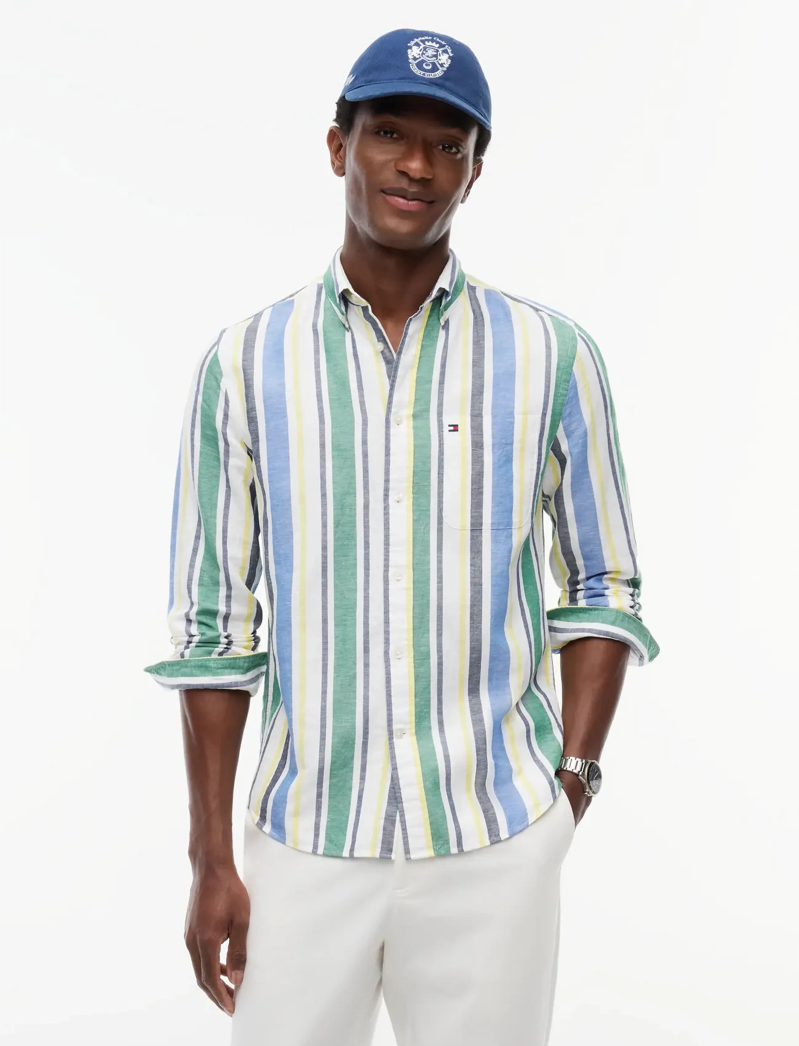 Tommy Hilfiger LINEN BLEND BOLD STP SHIRT - Pakkumised - NOUVEAU GREEN   STRIPE / multi