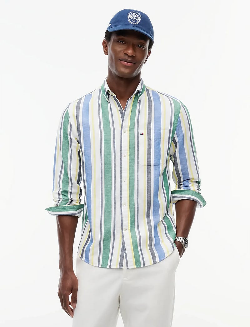 Tommy Hilfiger - LINEN BLEND BOLD STP SHIRT - hørskjorter - nouveau green stripe - 0