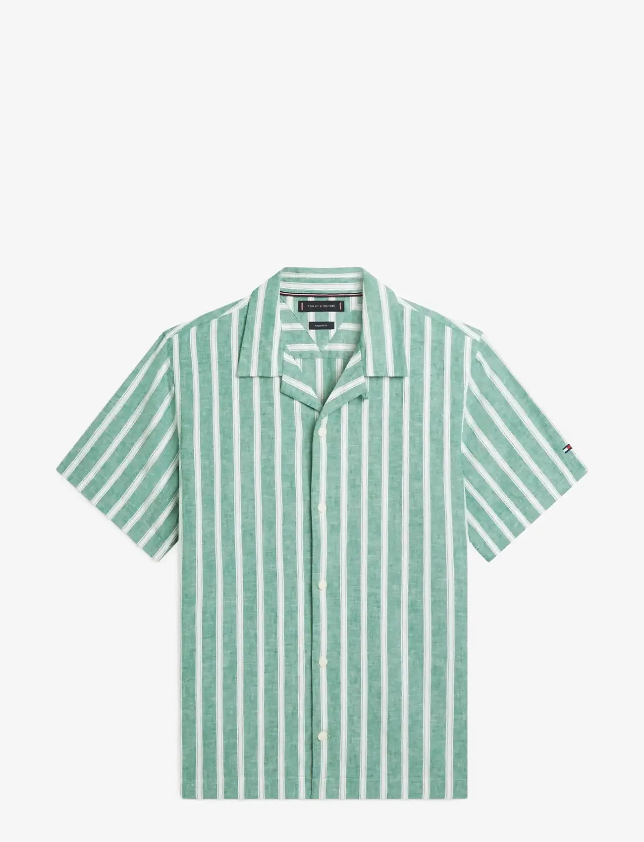Tommy Hilfiger - LIN BLEND TEXTURE STP S/S RF - kortærmede skjorter - nouveau green   stripe - 1